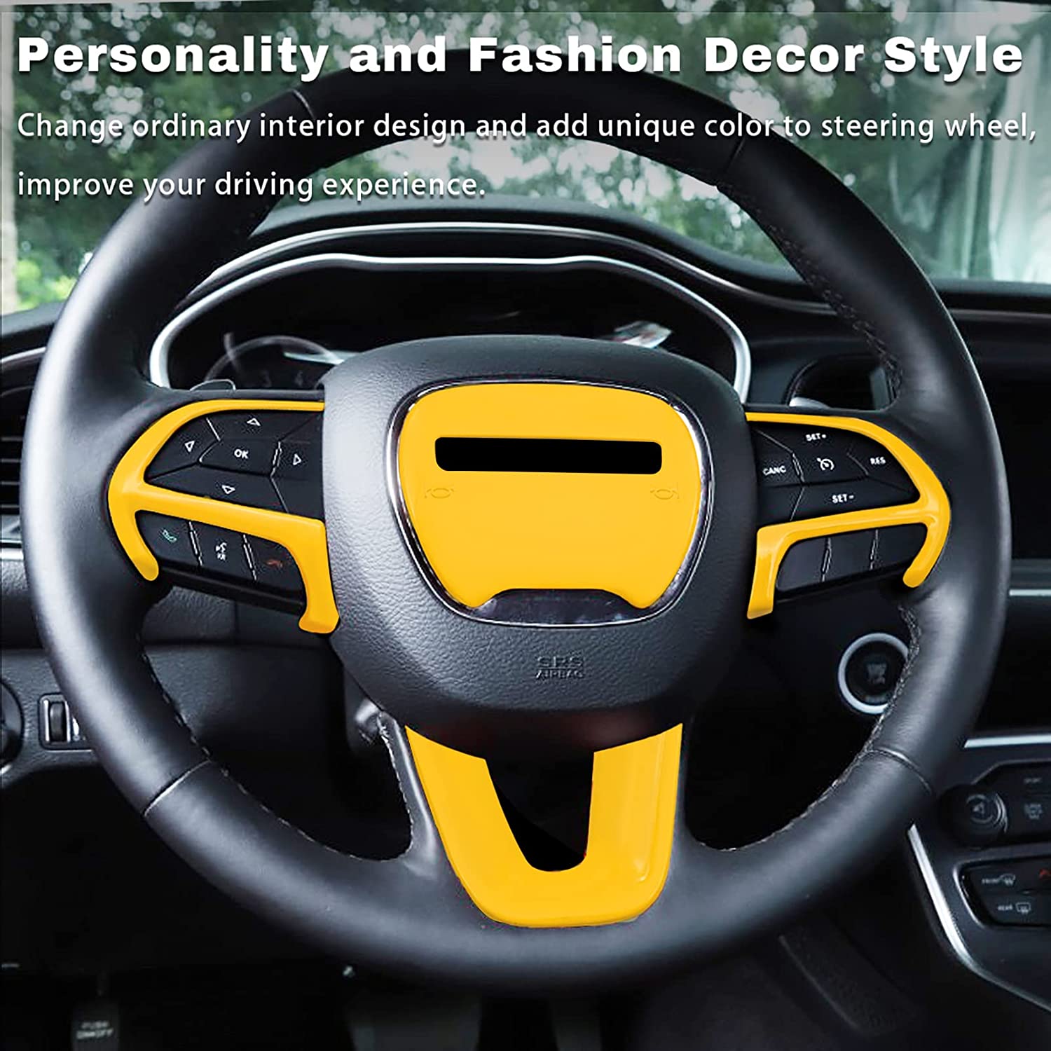 Steering Wheel Cover Trim for 2014-2019 Durango, 2015-2020 Charger Challenger, Grand Cherokee SRT8, ABS 4 Pcs - Delicate Leather