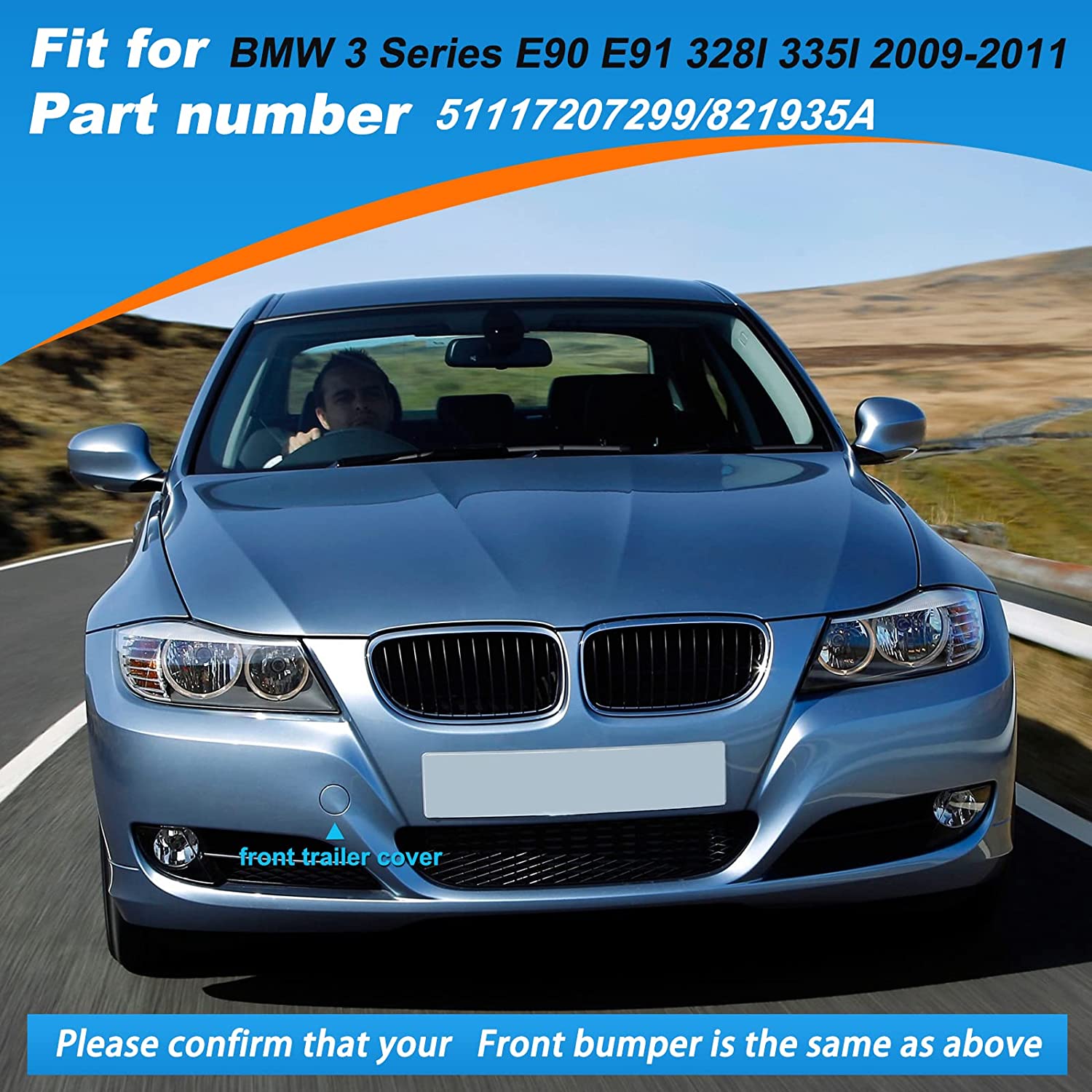 Front Bumper Tow Hook Cover Fit for 3 Series E90 E91 328I 335I 2009 2010 2011 Towing Eye Cap 51117207299 821935A - Delicate Leather