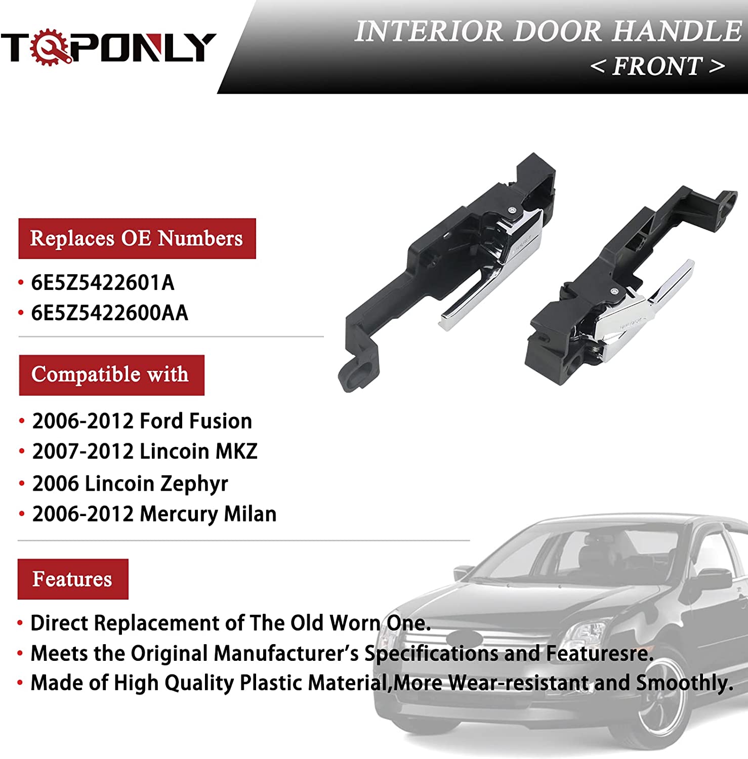 Interior Door Handle Front Left & Right Side (1 Pair) Compatible with 2006-2012 Ford Fusion,2007-2012 Lincoin MKZ,2006 Lincoin Zephyr,2006-2012 Mercury Milan - Delicate Leather