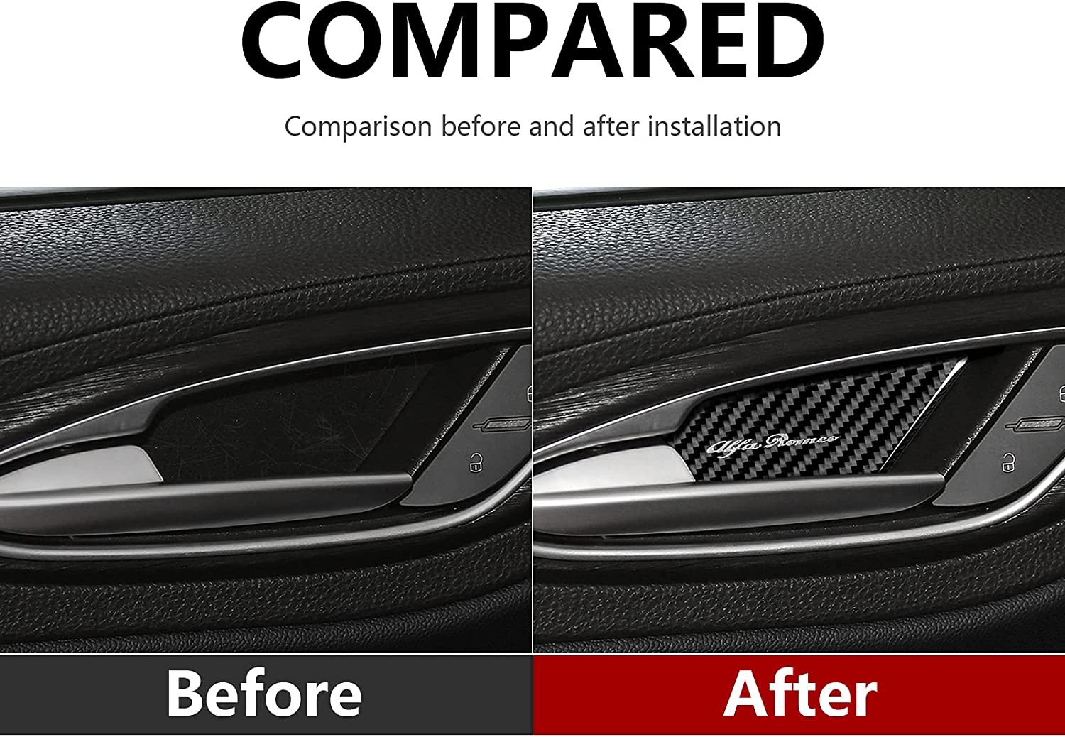 4PCS Car Inner Door Bowl Cover Carbon Fiber Sticker Decal Trim Car Styling fits for Giulia Stelvio 2017 2018 2019 2020 2021 Interior Accessories - Delicate Leather