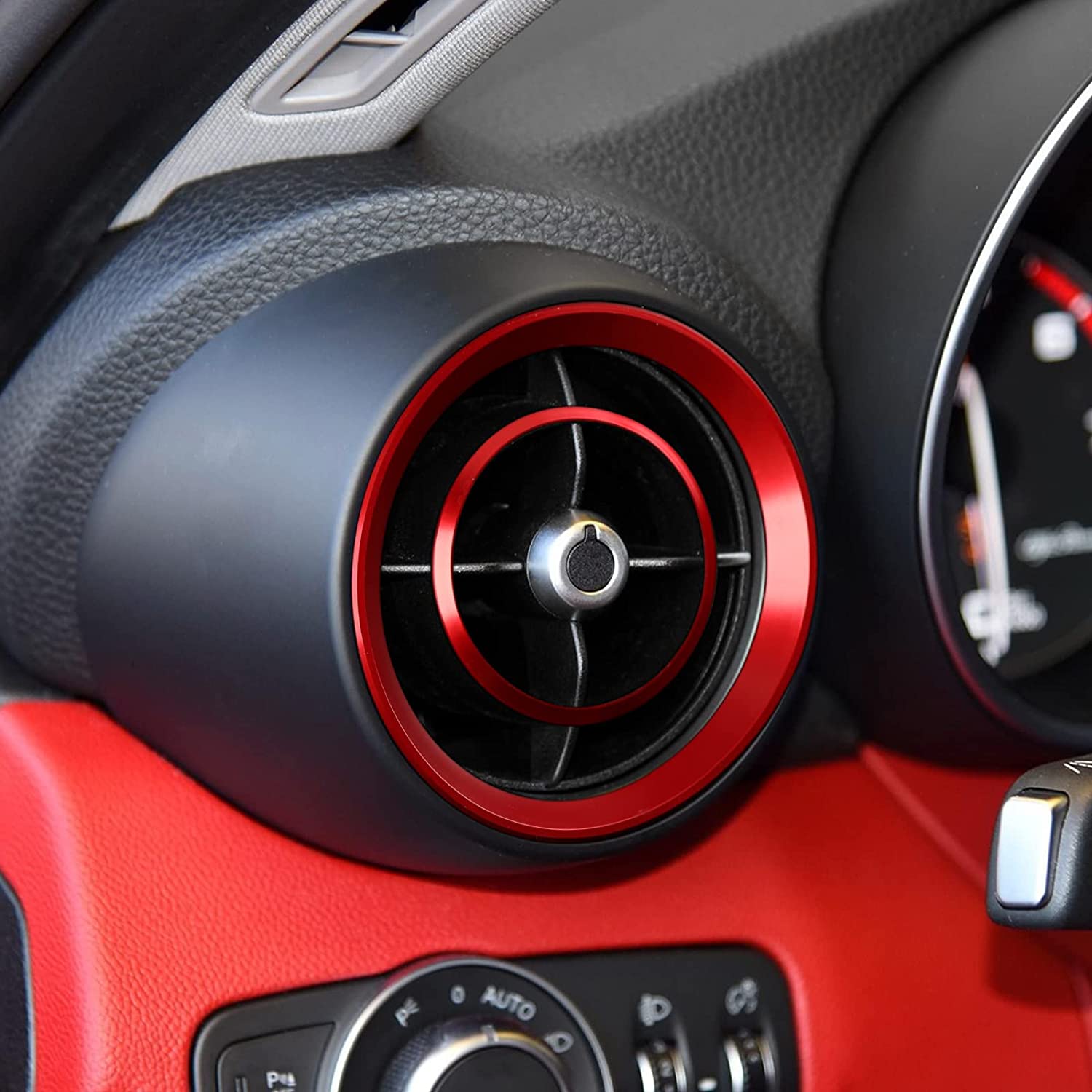 4PCS Car Air Vent Frame Trim AC Sticker Decals Aluminum Alloy Compatible with Giulia 2017 2018 2019 Accessories (Front) -- Stelvio NOT FIT - Delicate Leather