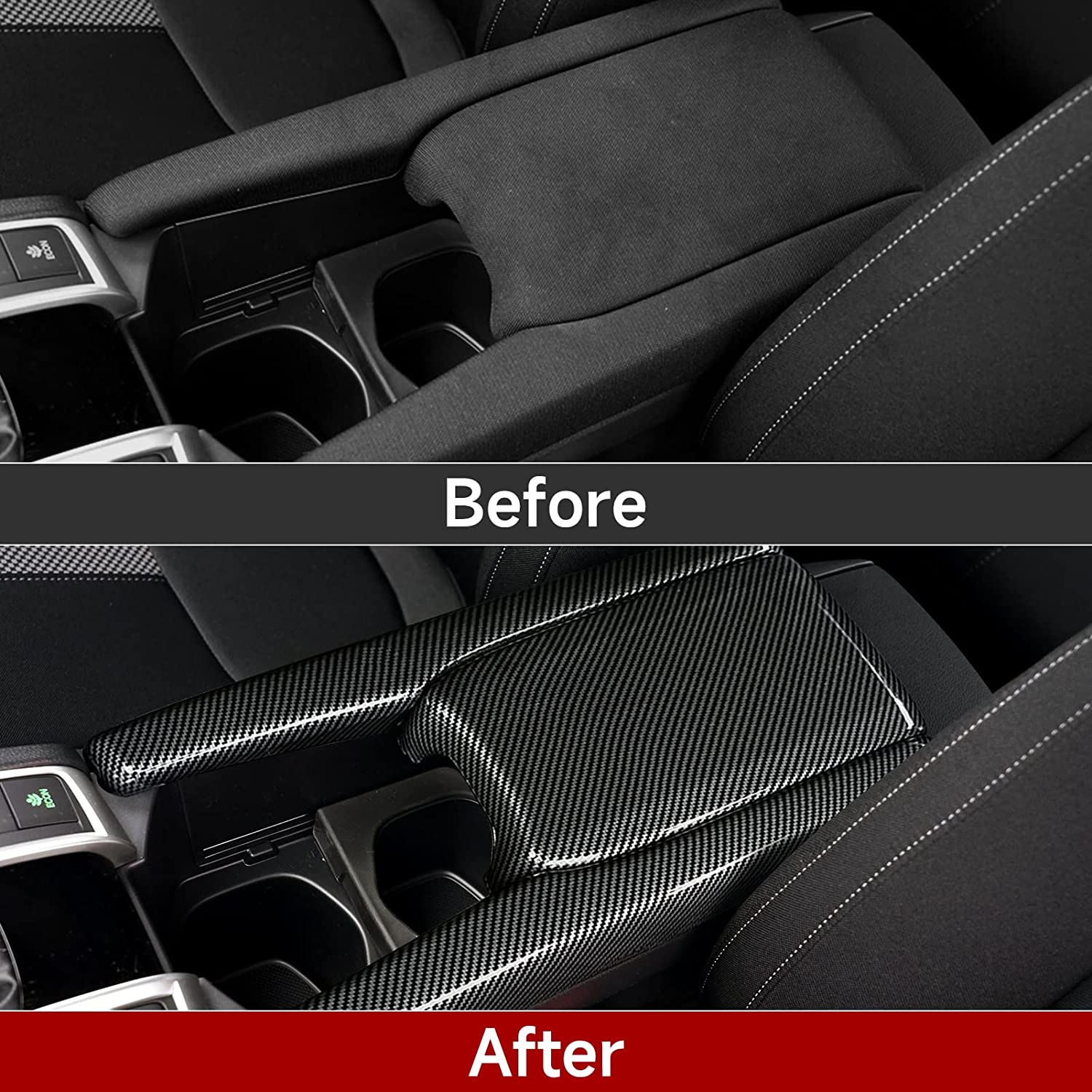 Armrest Storage Box Cover Compatible with 2016 2017 2018 2019 2020 2021 Civic 10th Gen Accessories ABS Carbon Fiber Interior Stickers - Delicate Leather