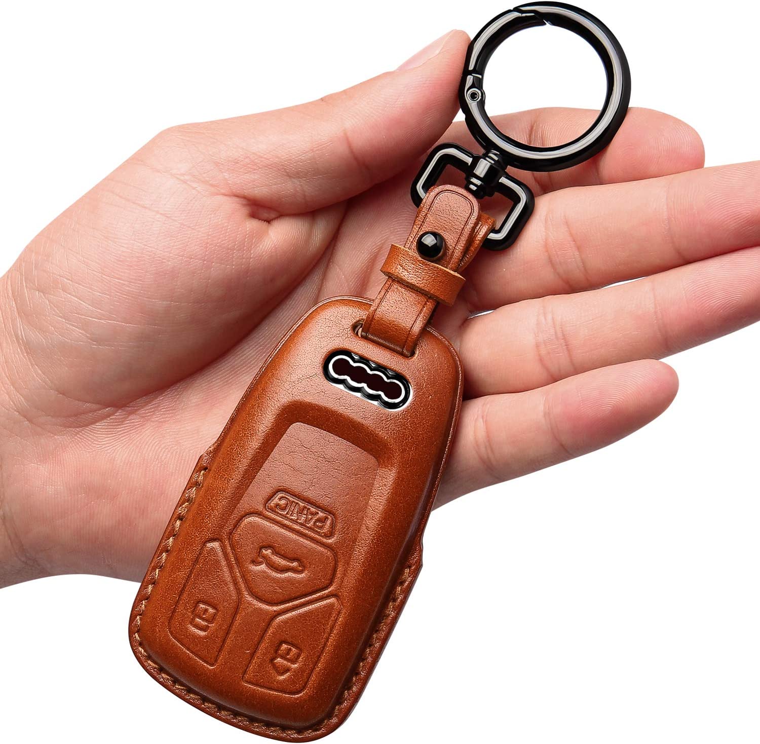 Audi Key Fob Cover Genuine Leather With Keychain,Leather Key Case Protector Compatible A4 Q7 Q5 TT A3 A6 SQ5 R8 S5 smart key - Delicate Leather