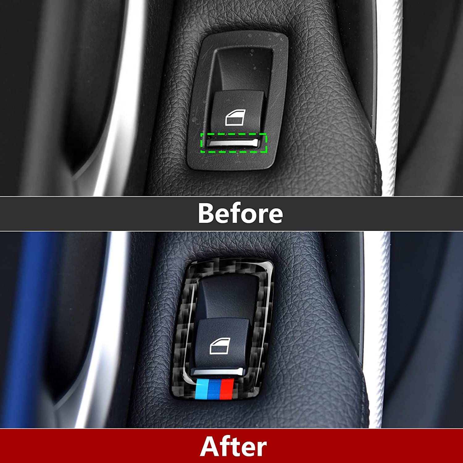 4PCS Car Window Lift Switch Cover Carbon Fiber Sticker Decal Interior Trim fits for Accessories (Style B) -- ONLY for F30 (2016- 2019) , F32 F34 (2017- 2019)… - Delicate Leather