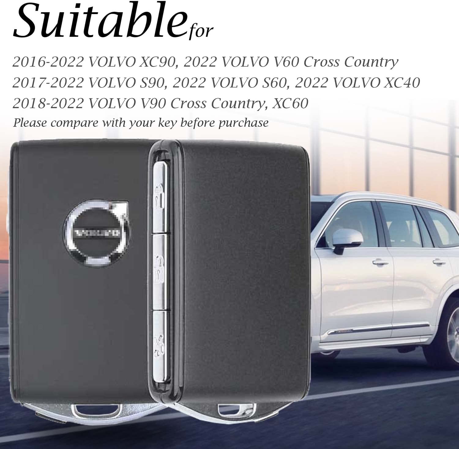 Genuine Leather Smart Key Fob Case Compatible with Volvo XC40, XC60, XC90, S90, S60, V60, V90 2019-2022 - Delicate Leather