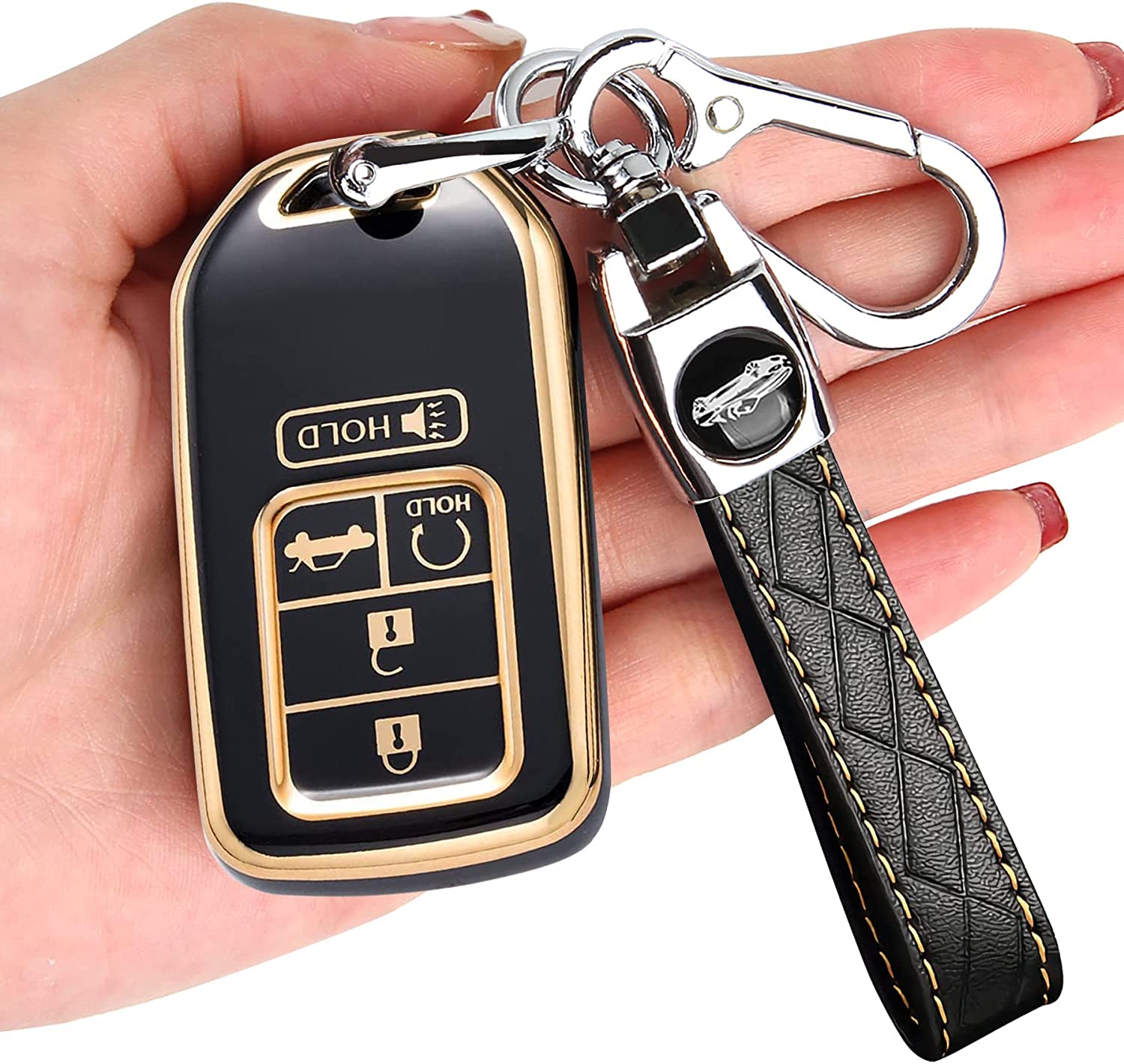 Honda Key Fob Cover - Key Fob Case Shell Cover Holder for Accord Civic CRV Pilot Odyssey Soft TPU Full Cover Protection Smart Key Keyless Remote Key Fob Cover for Honda - Delicate Leather