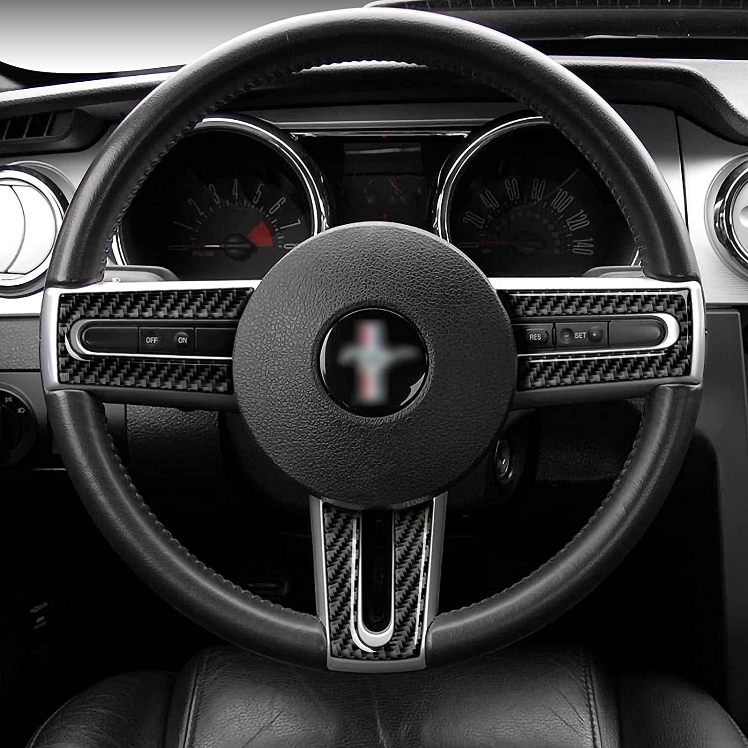 Carbon Fiber Car Interior Steering Wheel Trim Sticker Decal Cover for Mustang GT 2005 2006 2007 2008 2009 S197 Car Accessories - Delicate Leather