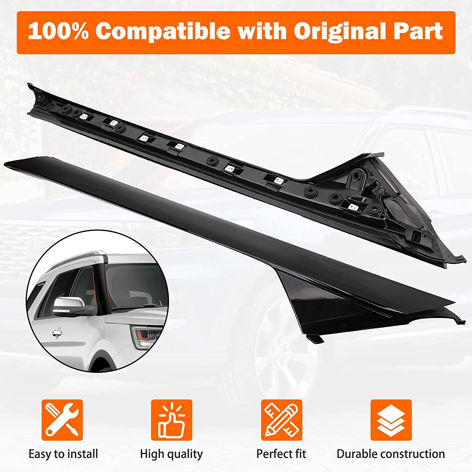 Windshield A-Pillar Molding Trim Kit Passenger Side, Compatible with 2011-2019 Ford Explorer Replace 926-451, BB5Z7803136AB BB5Z7803136AA BB5Z7803136BA BB5Z7803144AA - Delicate Leather