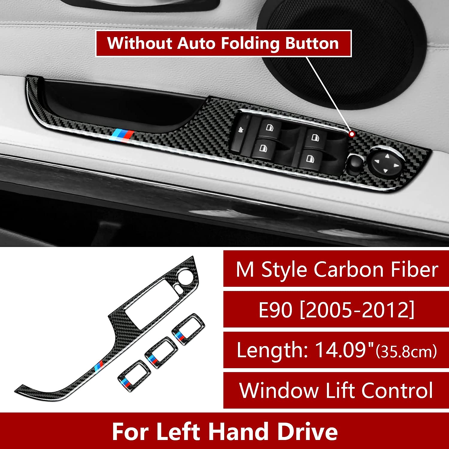 Car Window Lift Trim Switch Panel Sticker Decal Carbon Fiber Trim fits for E90 Interior Accessories - Delicate Leather