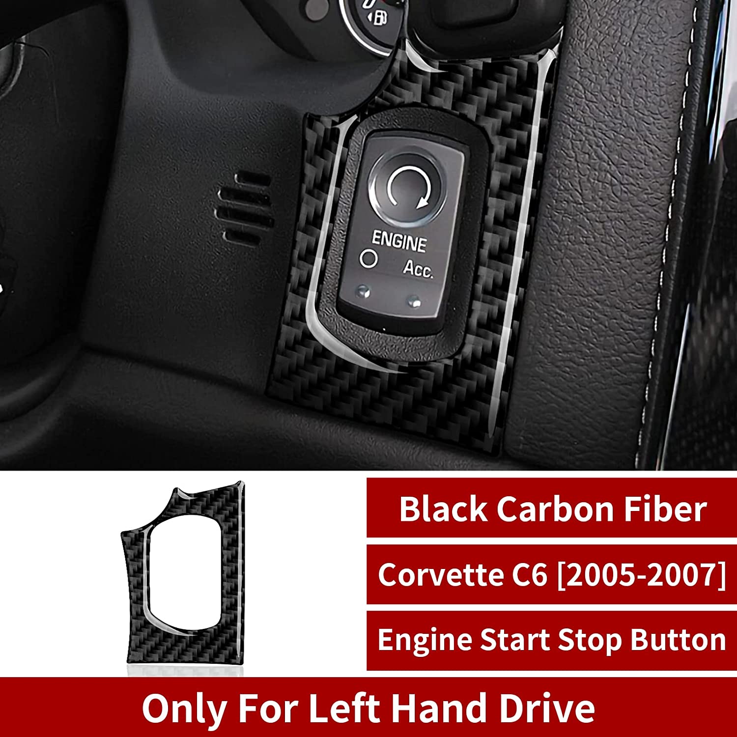 Car Engine Start Stop Button Sticker Decal Carbon Fiber Interior Trim Cover Compatible with C6 2005 2006 2007 Accessories - Delicate Leather