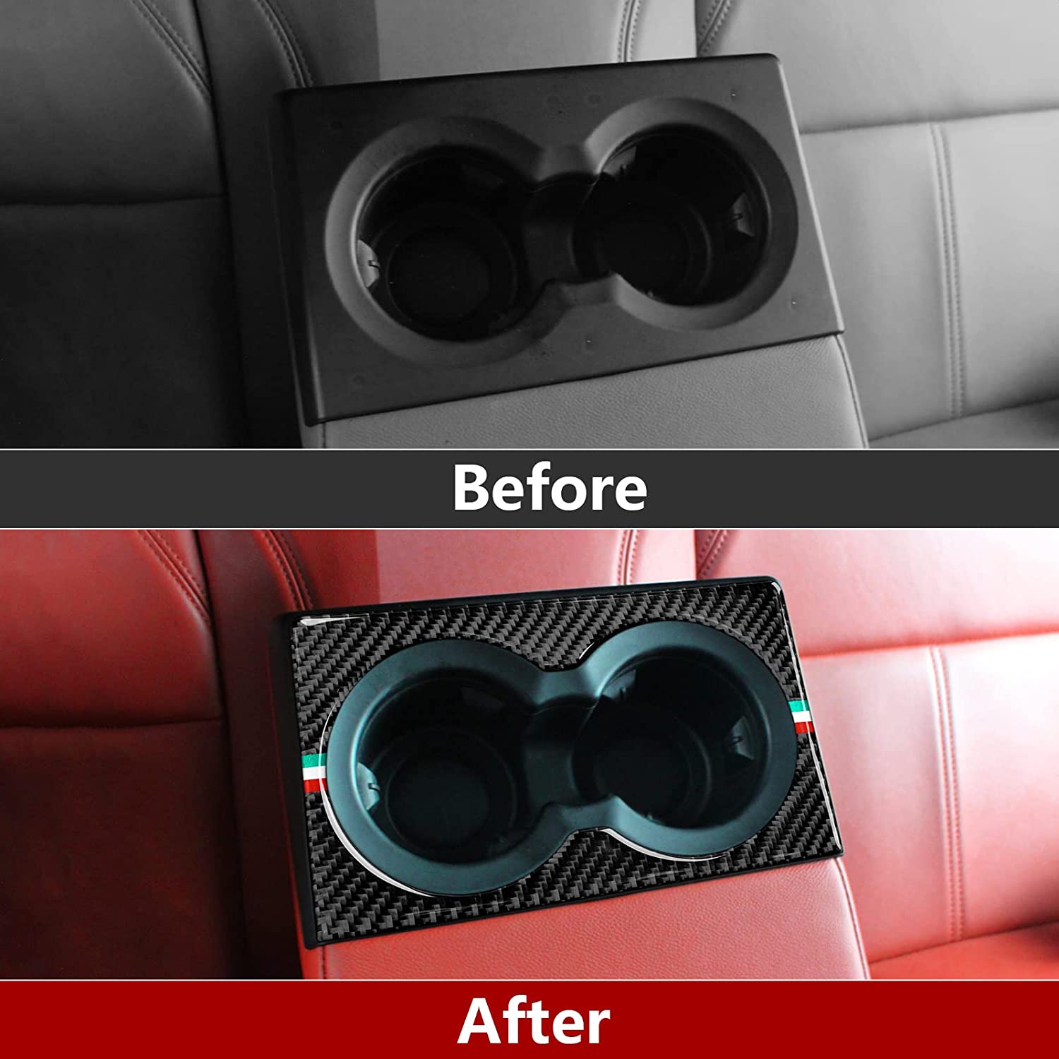 Car Cup Holder Frame Cover Trim Rear Row Carbon Fiber Decals Sticker Compatible with Giulia 2007 2008 2009 Auto Accessories - Delicate Leather