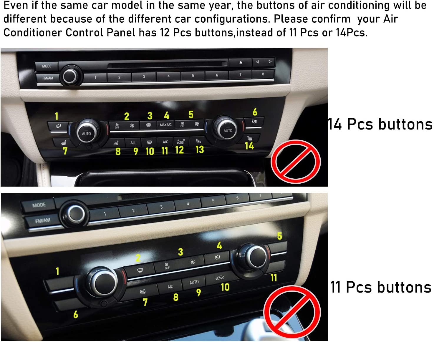 Compatible with Climate Control Button Fan Speed Button Replacement, AC Button for 5' F07/F10,6' F06/F12/F13,7' F01/F02/F04,X5 F15/M F85,X6 F16/M F86 (Only for AC Panel with 12 Buttons) - Delicate Leather