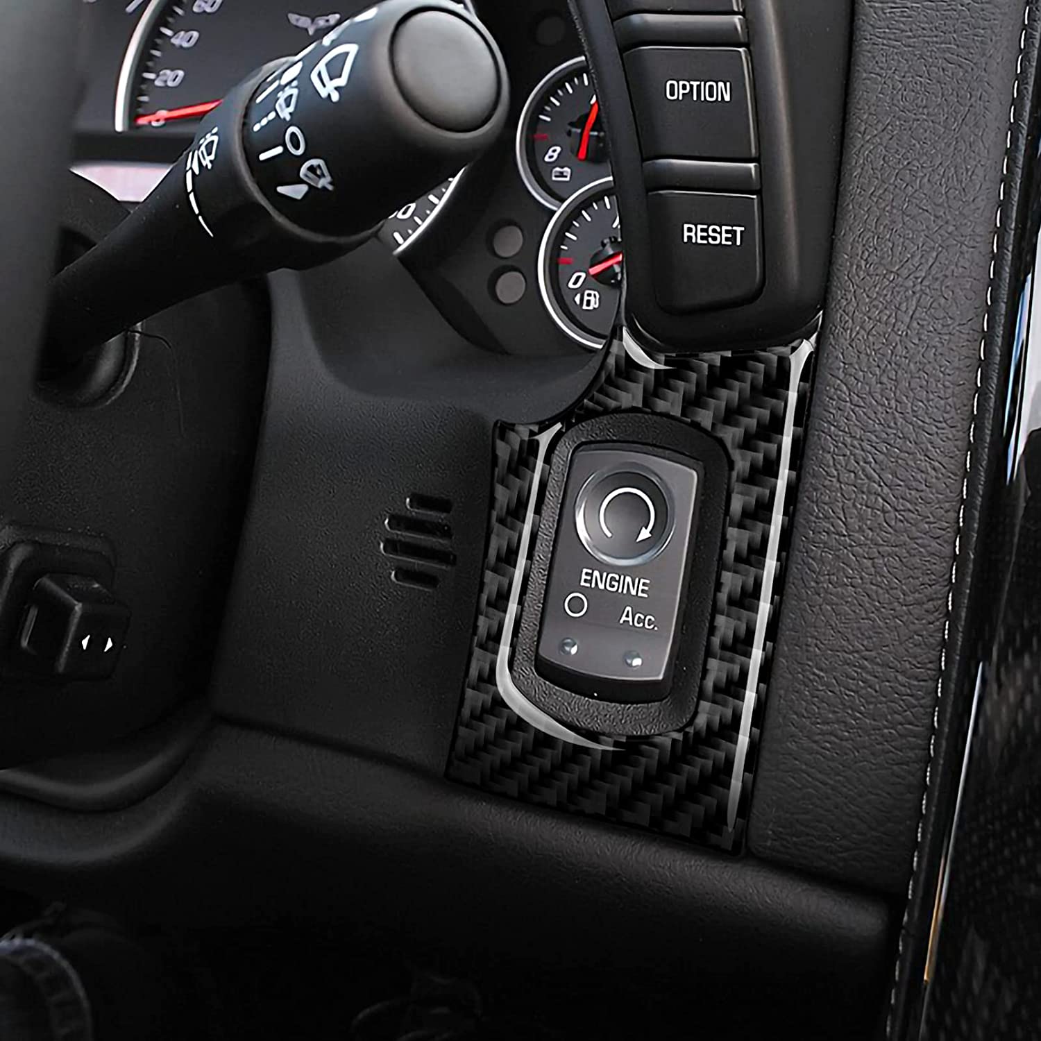 Car Engine Start Stop Button Sticker Decal Carbon Fiber Interior Trim Cover Compatible with C6 2005 2006 2007 Accessories - Delicate Leather
