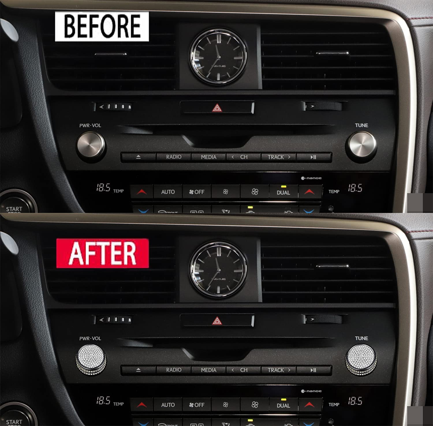 Bling Crystal Diamond Interior Multimedia Volume Audio knobs Accessory Compatible for GS:2015-2020, RX:2015-2021 - Delicate Leather