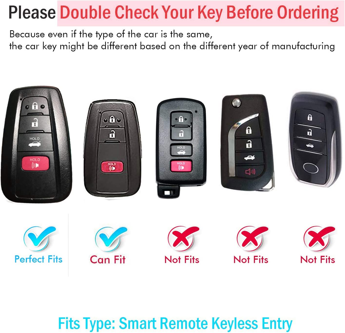 Toyota Key Fob Cover with Keychain Fit For 2018-2022 Camry RAV4 Highlander Avalon C-HR Prius Corolla GT86 - Delicate Leather