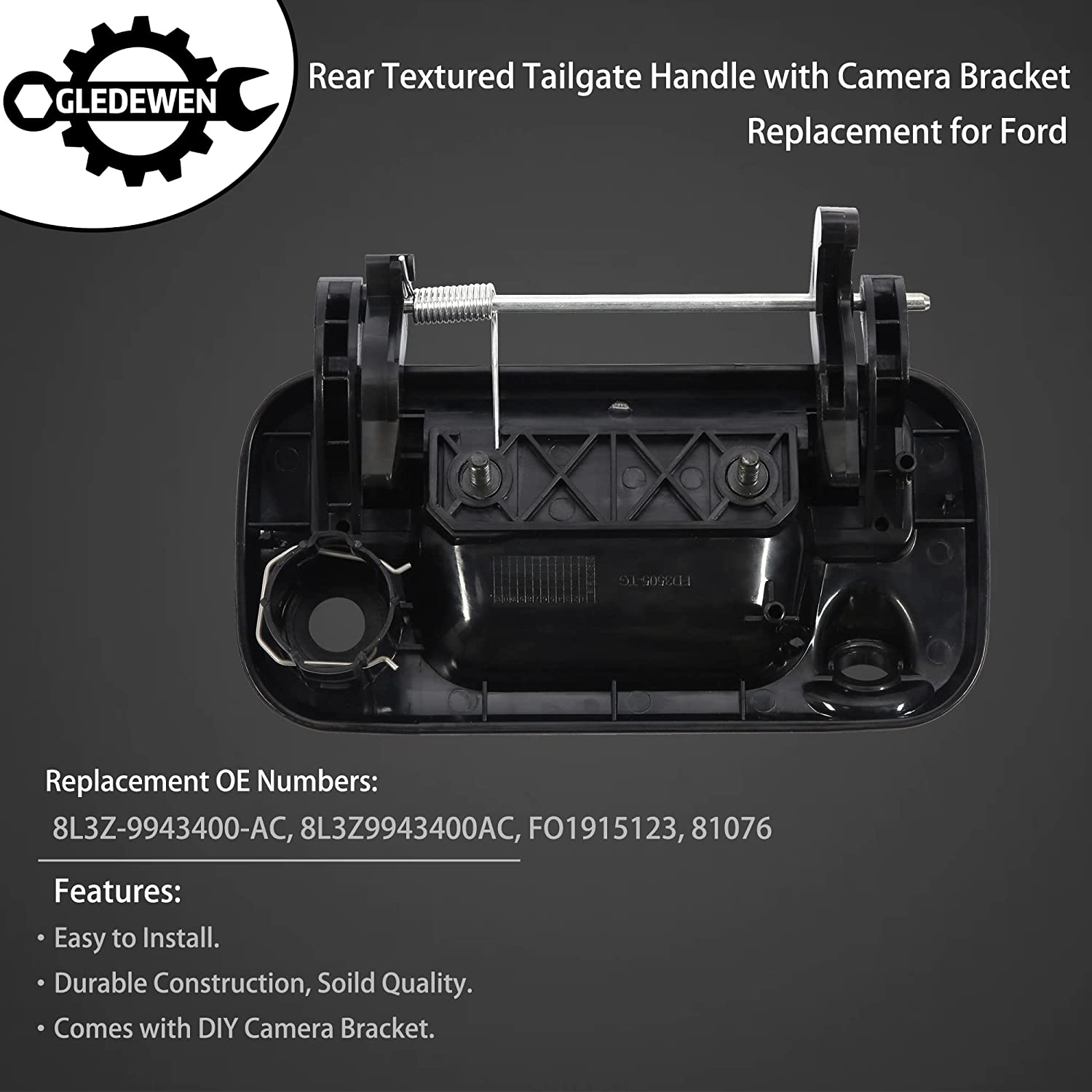 Tailgate Handle Exterior, with Camera Bracket, Compatible with 2004-2016 Ford F150 F250 F350 F450 F550 Super Duty Explorer Lobo,Lincoln Mark LT Replace#8L3Z-9943400-AC, 81076 - Delicate Leather