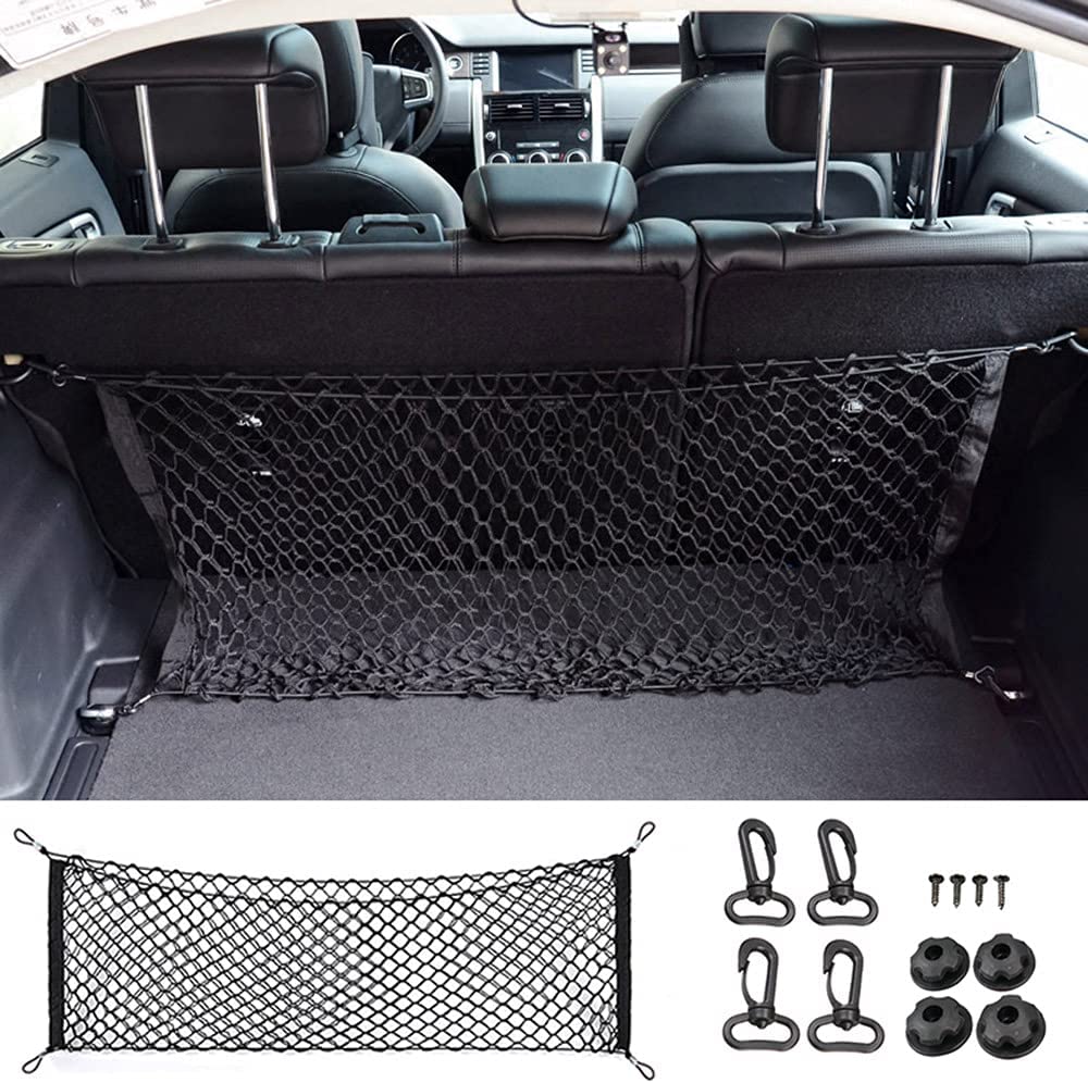 Car Rear Cargo Net, Universal Adjustable Elastic Trunk Cargo Storage Organizer Net Compatible for SUV, Truck, Storage 43.3’’ x 15.7’’ - Delicate Leather