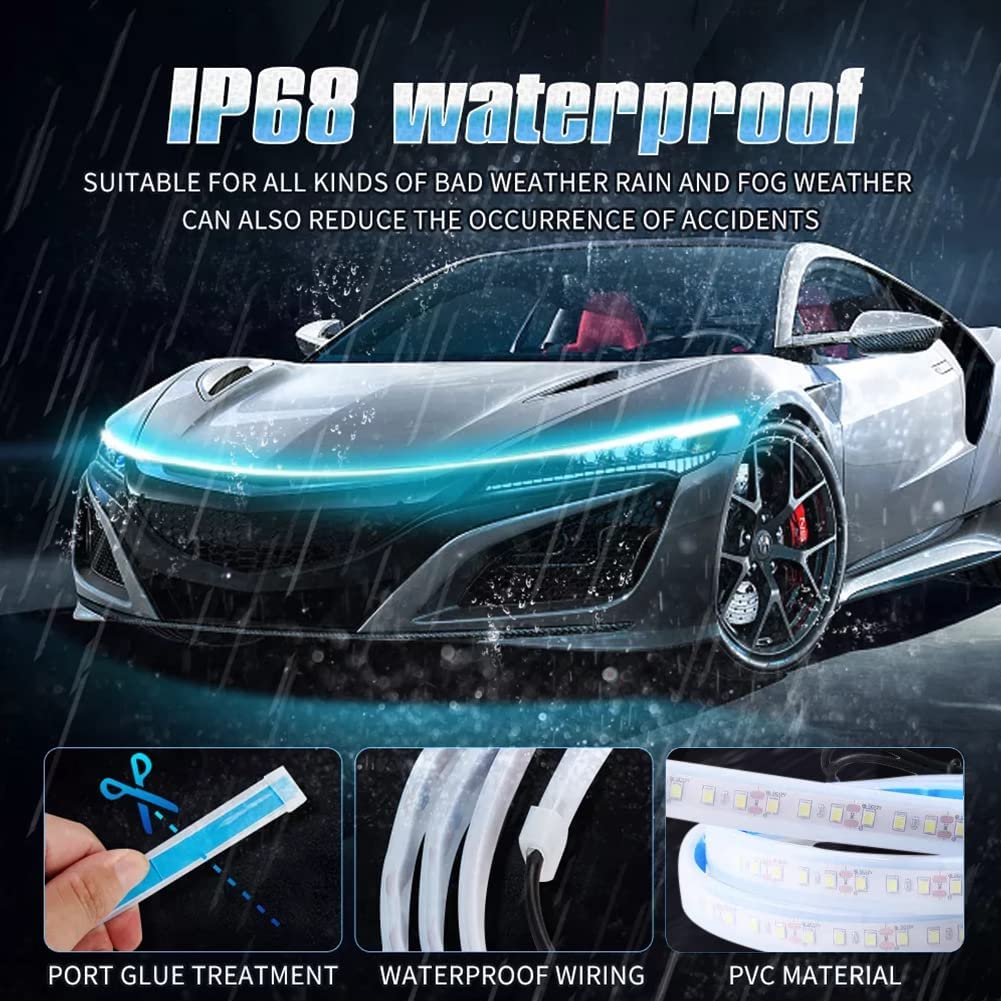 Led Lights for Car, Exterior Lights for Cars 59 Inch Car Hood Led Strip 12V White Car Hood Light Strip Flexible Headlights Waterproof Daytime Running Light Strips Hood Lights for Car, Truck - Delicate Leather