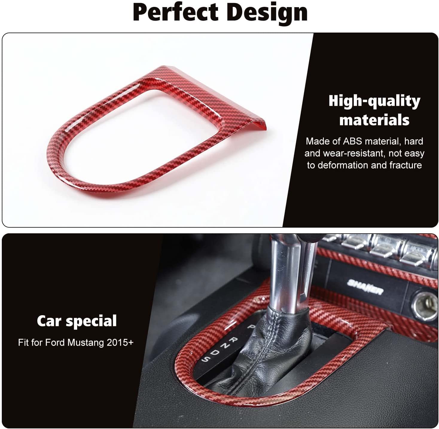Gear Shift Panel Frame Cover Interior Trim Sticker Accessories for Ford Mustang 2015 2016 2017 2018 2019 2020 2021 2022 - Delicate Leather