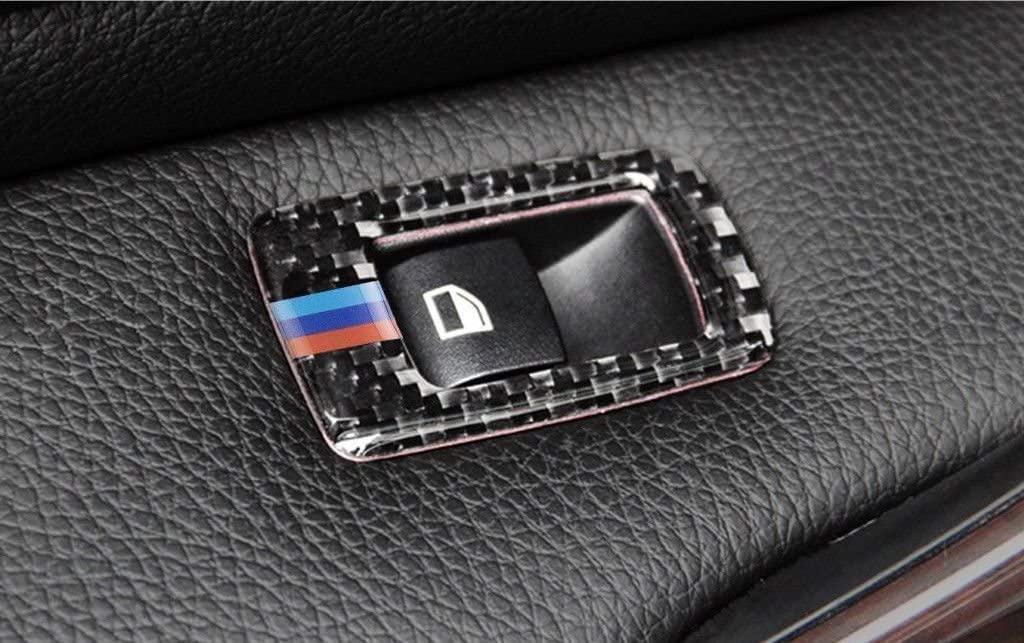 Window Lift Button Frame Cover Trim, M Colored Carbon Fiber, Compatible with 3 Series F30 F31 2012-2018, GT F34 2014-2018, 4 Series F36 2015-2018