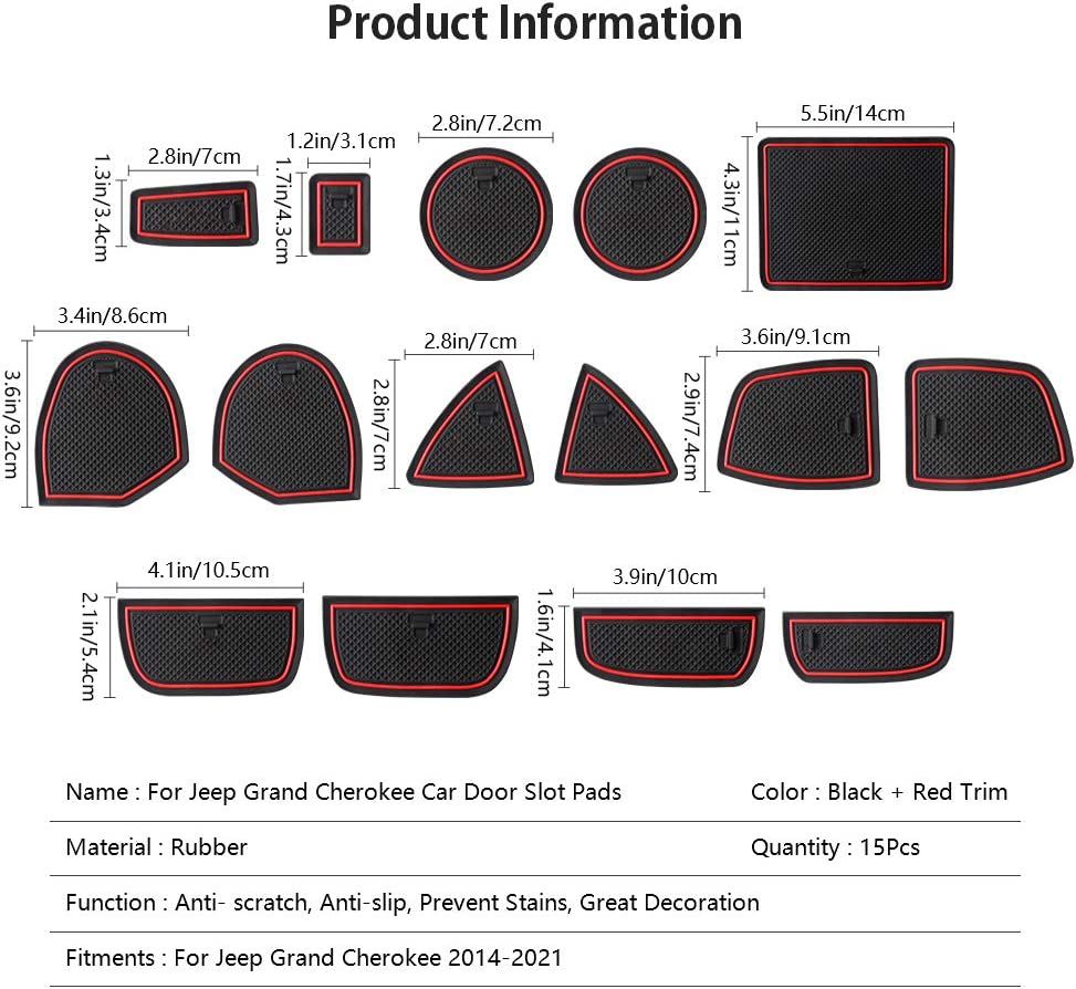 Jeep Grand Cherokee Interior Trim 15Pcs Door and Center Console Liner Mats Anti-Slip Car Slot Mats Cup Holder Inserts Auto Interior Anti-Dust Mats for Jeep Grand Cherokee 2016-2021 - Delicate Leather