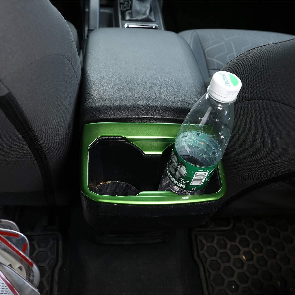 Car ABS Inner Look Interior Rear Seat Armrest Cup Holder Cover Trim Stickers - Delicate Leather