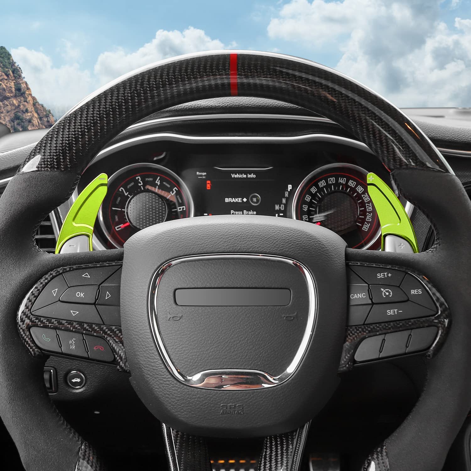 2PCS Wheel Shift Paddle Extended Shifter Trim Cover Compatible with Challenger Charger Durango RT & Scat Pack 2015-2022, Compatible with Grand Cherokee 2014-2022 Interior Decoration Accessories (Green) - Delicate Leather