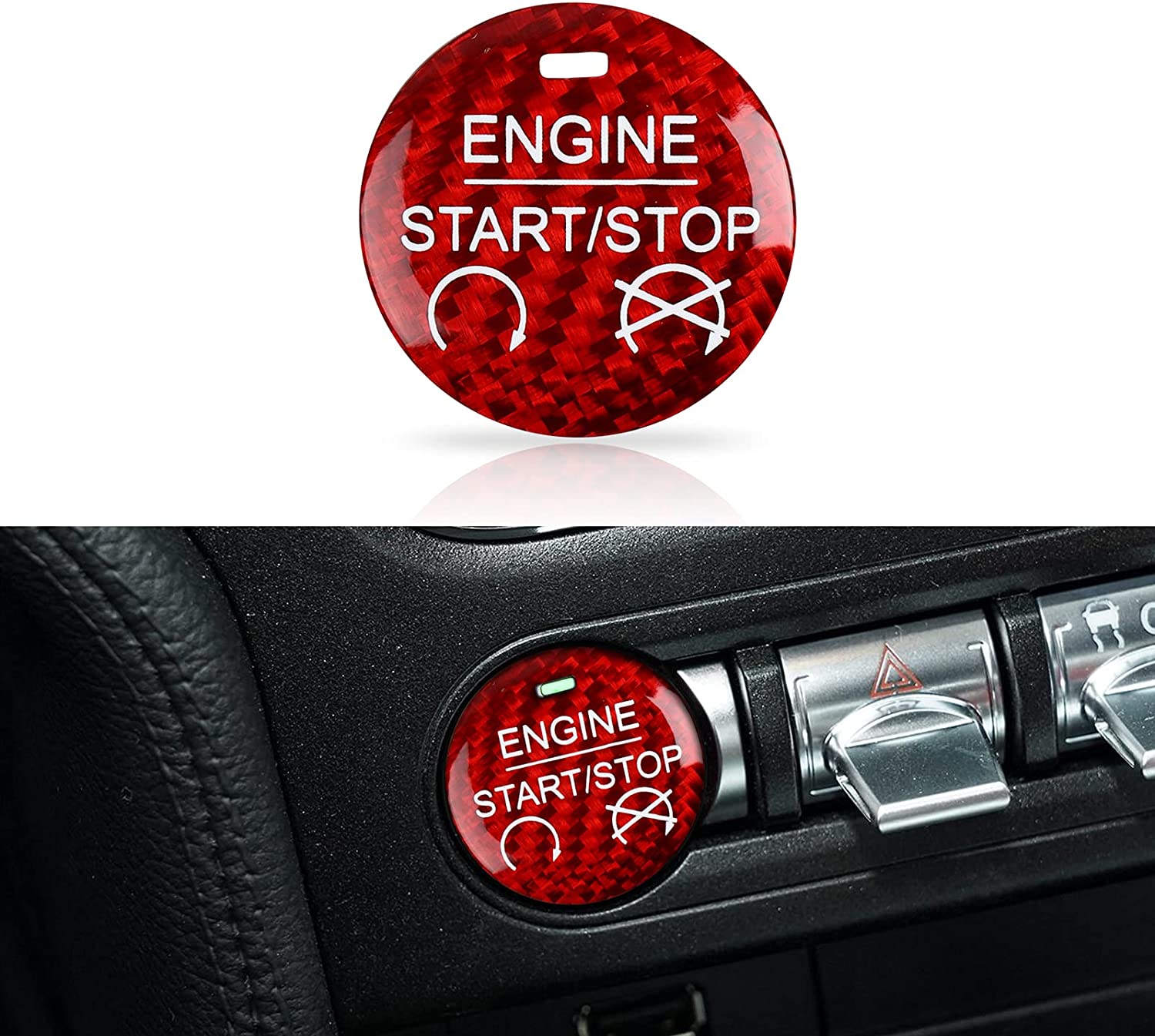 Carbon Fiber Car Engine Start Stop Button Sticker Decal Interior Trim Cover for Mustang 2015 2016 2017 2018 2019 2020 Accessories - Delicate Leather