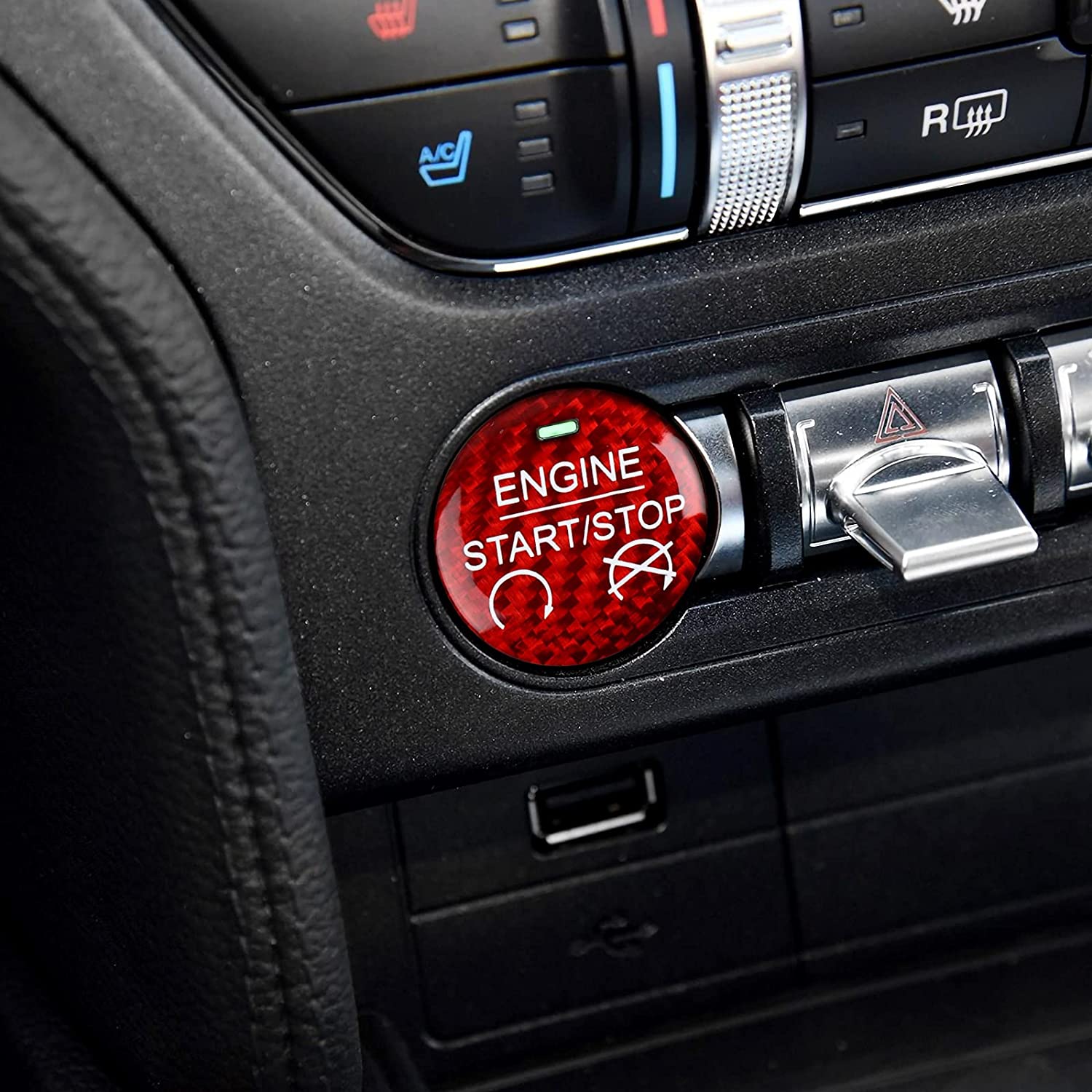 Carbon Fiber Car Engine Start Stop Button Sticker Decal Interior Trim Cover for Mustang 2015 2016 2017 2018 2019 2020 Accessories - Delicate Leather