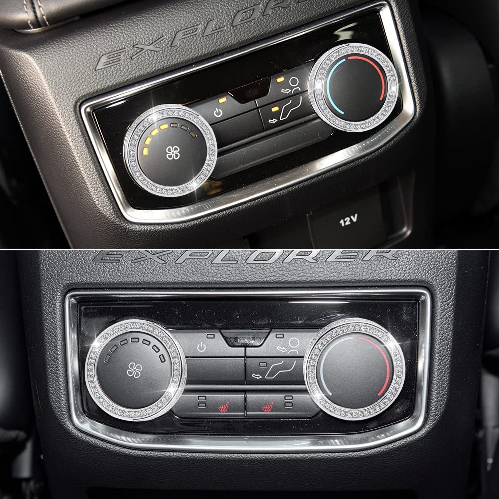 Ford Explorer Accessories Bling 2022 2021 2020 Rear Air Temperature AC Knob Covers Glitter Car Interior Decoration Trims Metal Decal Caps