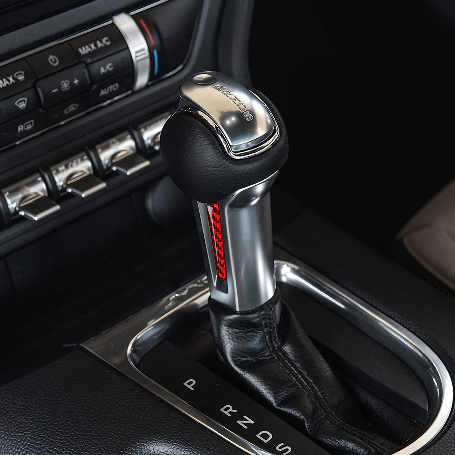 Car Gear Shift Knob Sticker Decal Carbon Fiber Interior Trim Cover Compatible with Mustang 2015 2016 2017 2018 2019 2020 Accessories - Delicate Leather