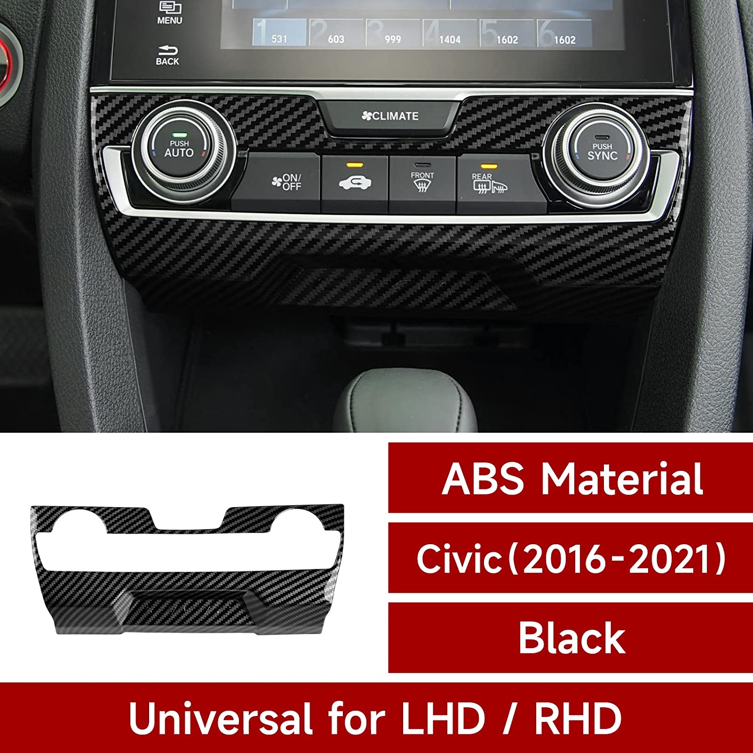 ABS Carbon Fiber Compatible with 2016 2017 2018 2019 2020 2021 Civic 10th Gen Accessories Air Condiitioning Center Console Panel Interior Sticker - Delicate Leather