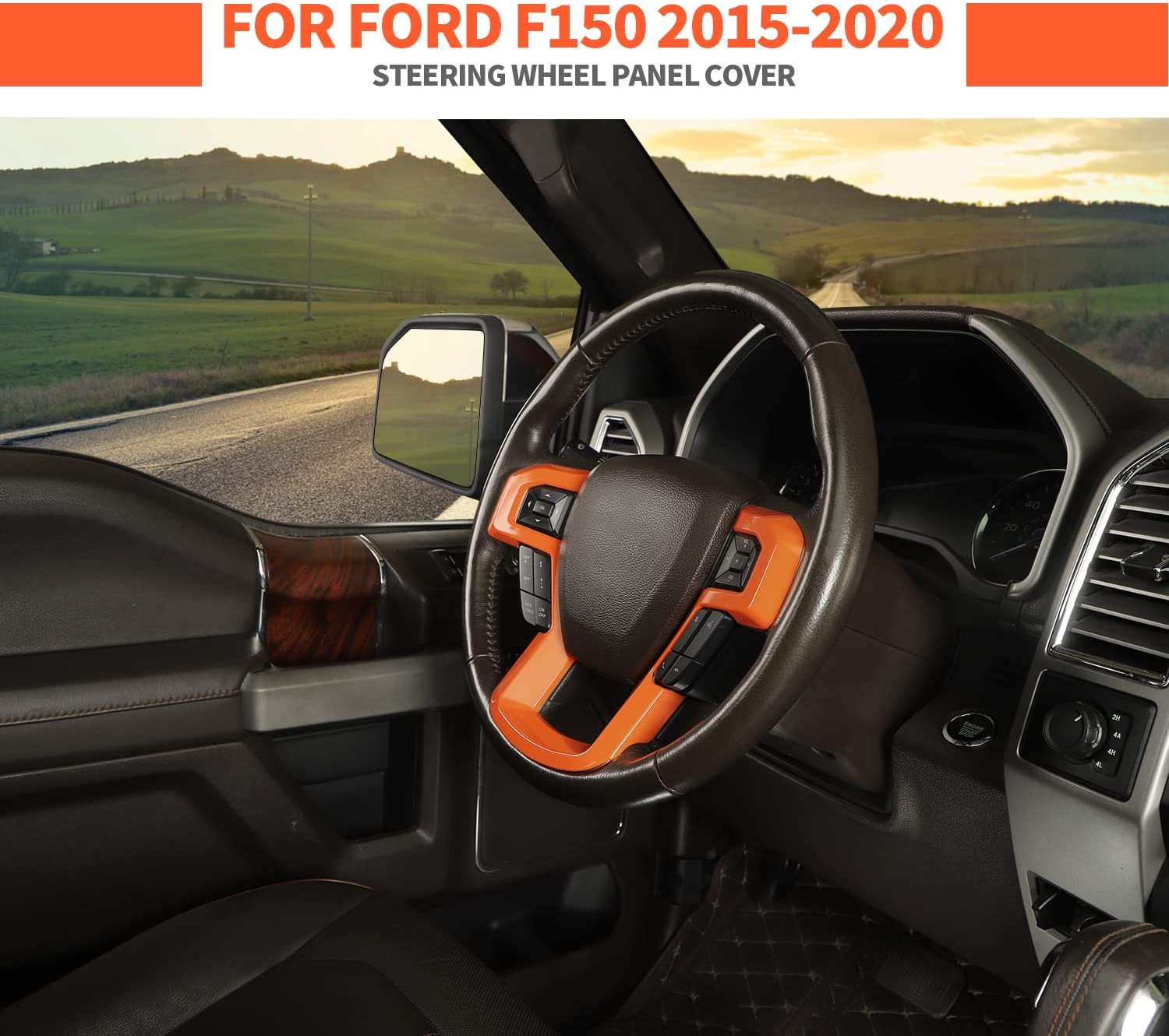 Steering Wheel Decoration Cover Frame Trim for 2015 2016 2017 2018 2019 2020 F150 F250 F350 Super Duty - Delicate Leather