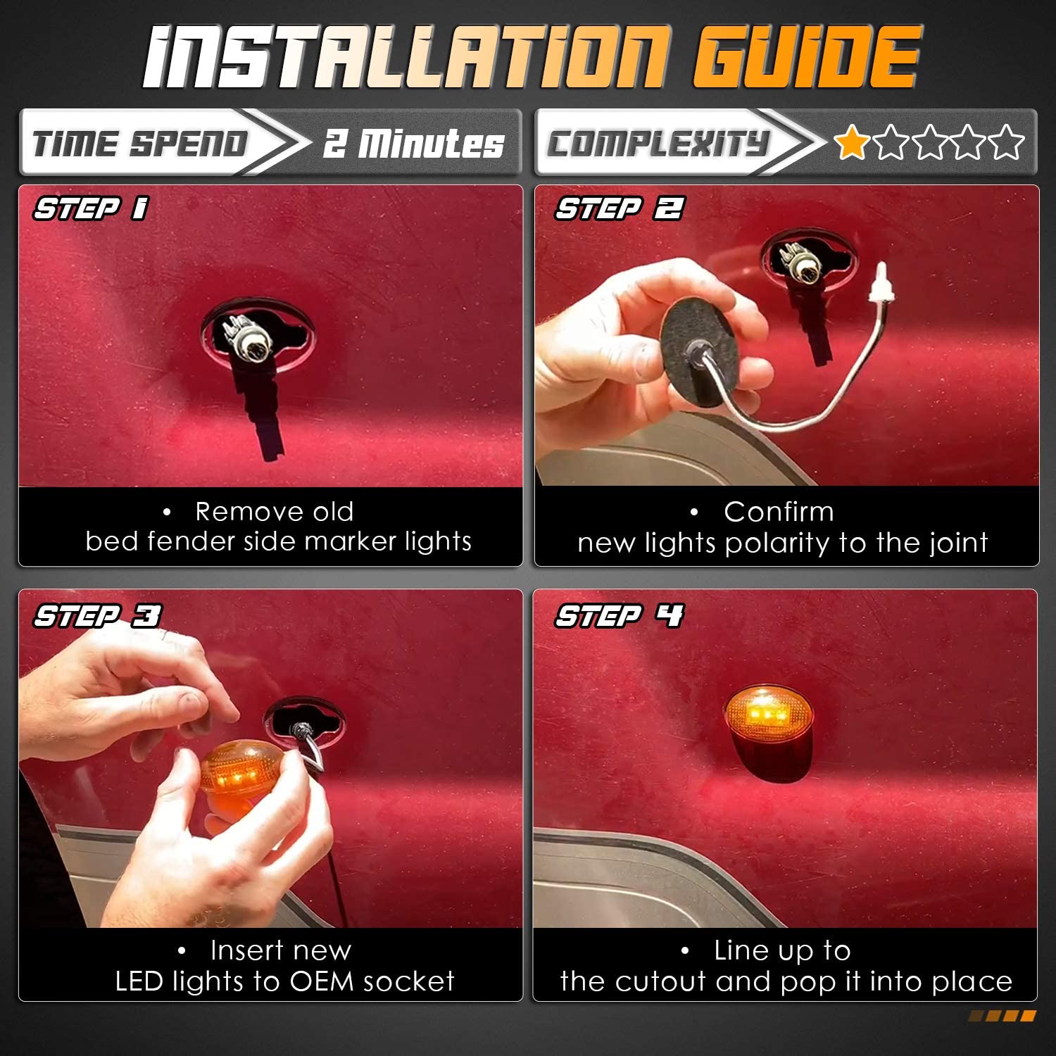 LED Dually Bed Fender Side Marker Lights Front Rear Lamps Compatible with Ford 1999-2010 F350 F450 F550 Super Duty - Delicate Leather