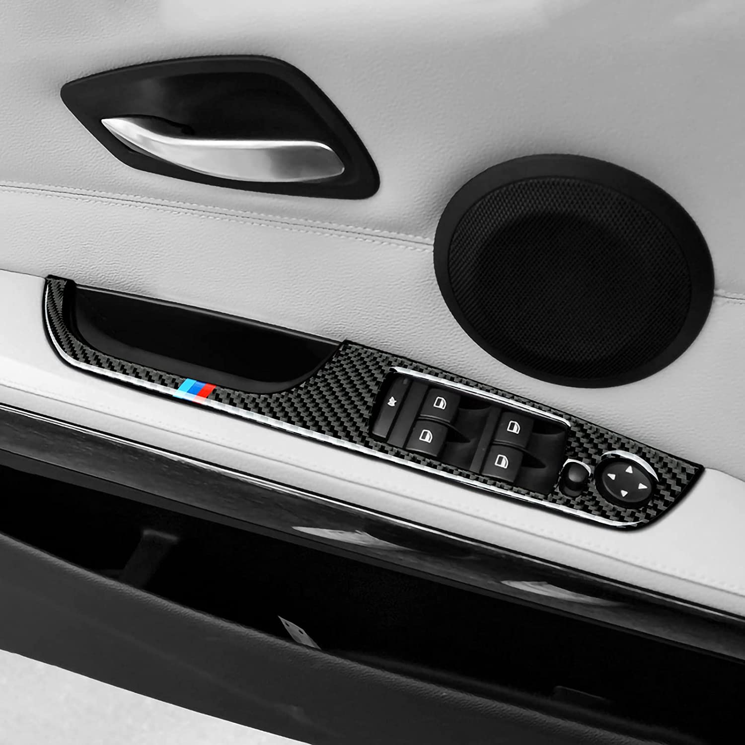 Car Window Lift Trim Switch Panel Sticker Decal Carbon Fiber Trim fits for E90 Interior Accessories - Delicate Leather