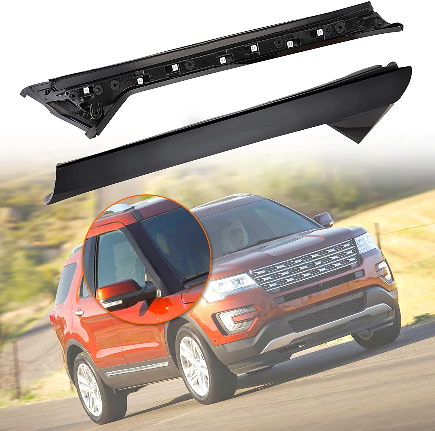 Windshield A-Pillar Molding Trim Kit Passenger Side, Compatible with 2011-2019 Ford Explorer Replace 926-451, BB5Z7803136AB BB5Z7803136AA BB5Z7803136BA BB5Z7803144AA - Delicate Leather