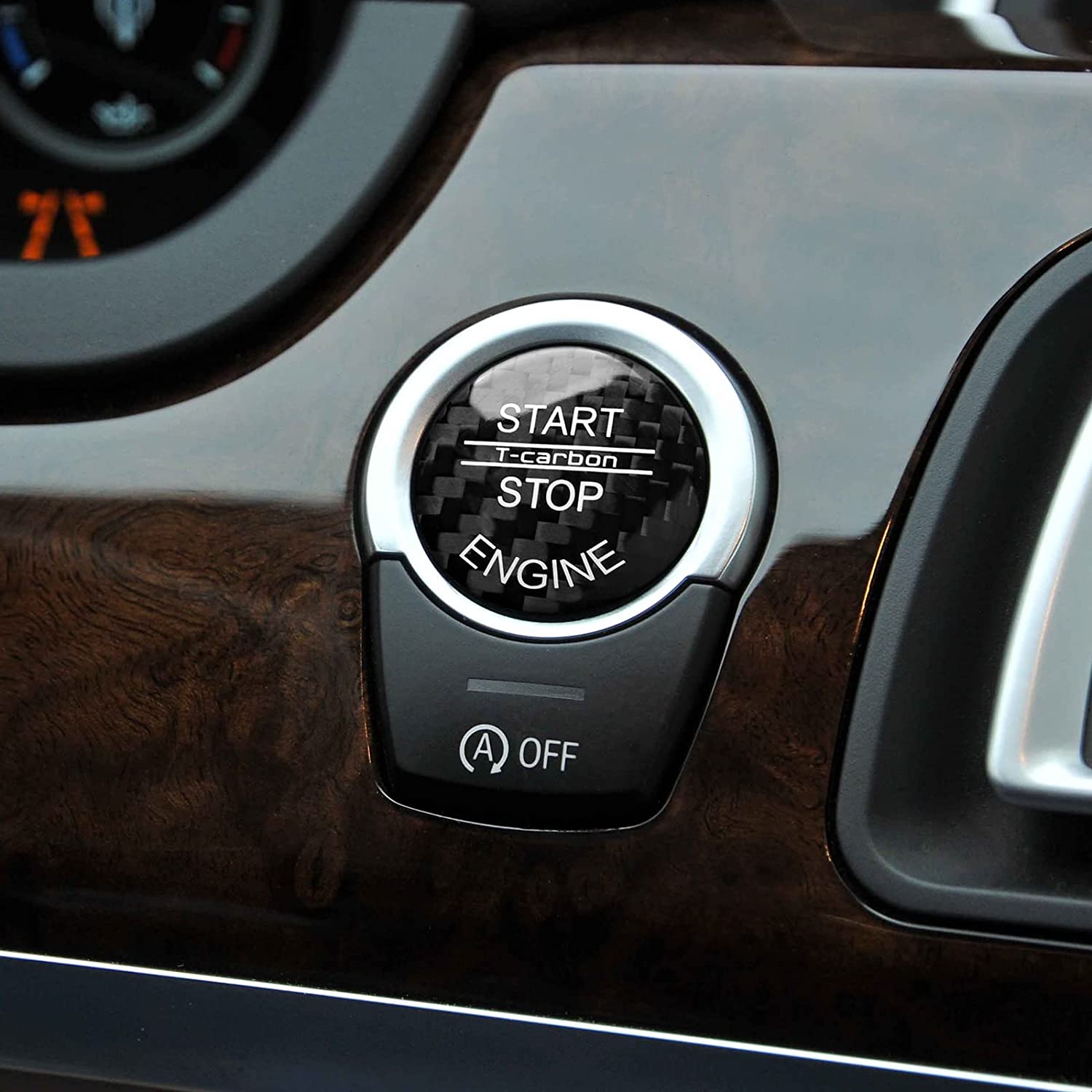 Car Engine Start Stop Button Cover Carbon Sticker Decals Trim Push to Start Ignition Button fits for E90 E91 E92 E93 Interior Accessories - Delicate Leather