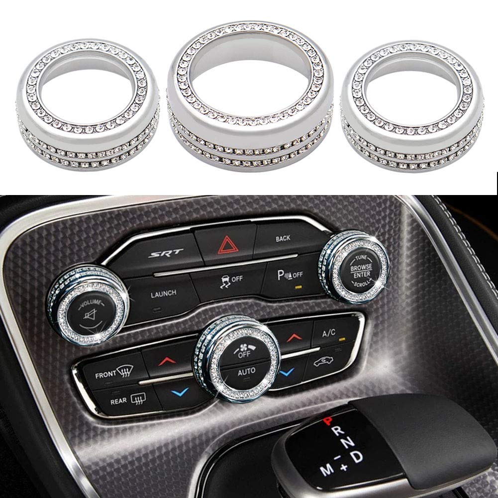 Bling AC Air Conditioner Volume Tune Knob Button Cover Compatible with Dodge Challenger Charger Durango Journey - Delicate Leather