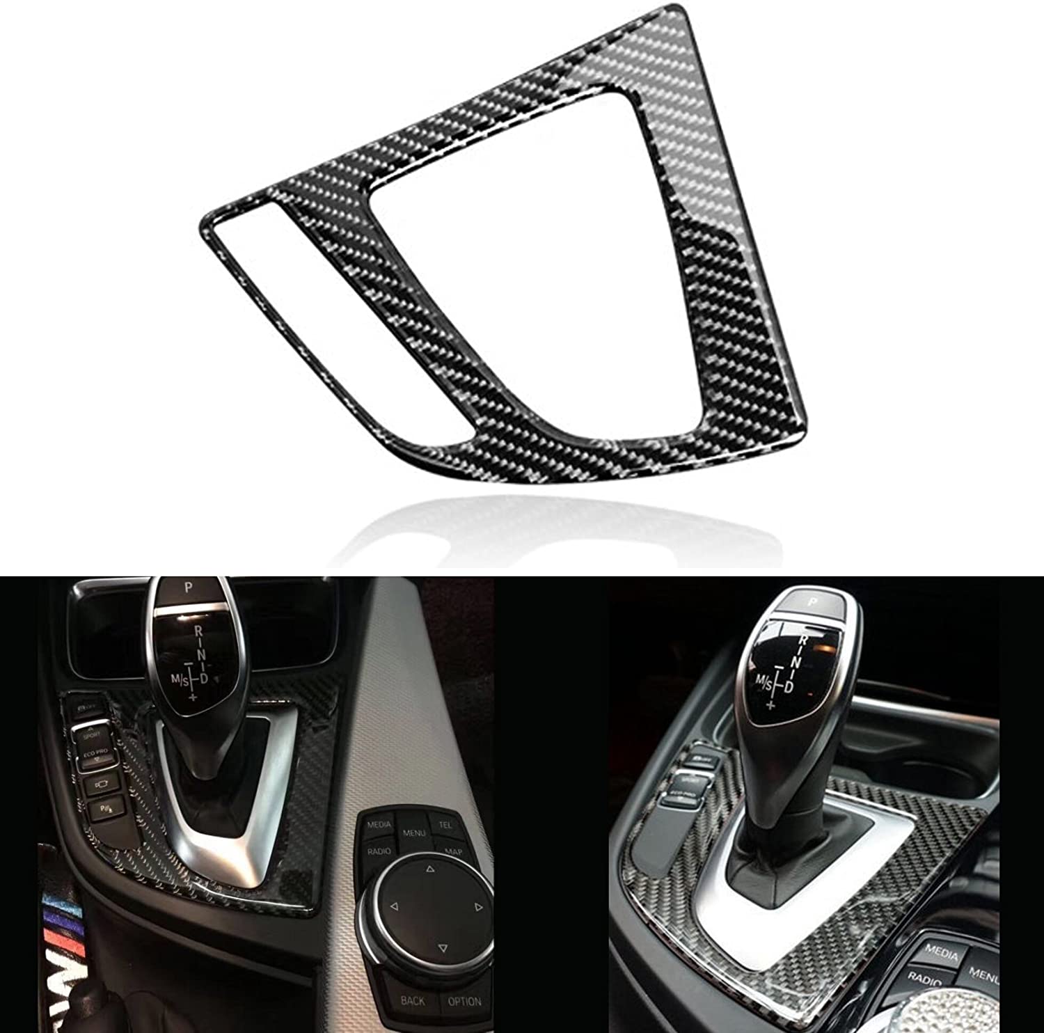 Gear Shift Box Panel Cover Trim, Real Carbon Fiber, Compatible with 3 Series F30 F31 2012-2018, GT F34 2014-2018, 4 Series F32 F33 F36 2014-2019 - Delicate Leather