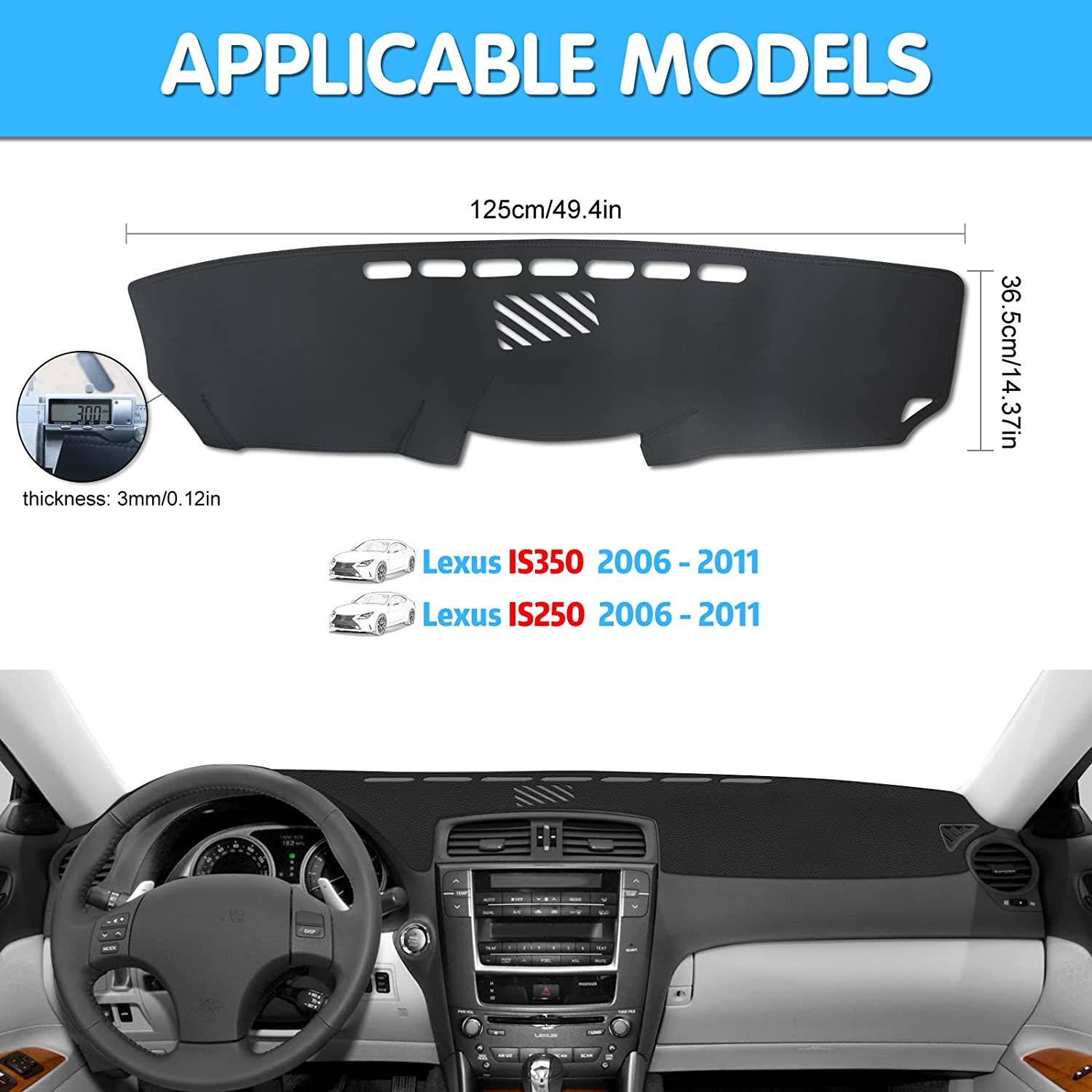 Car Dashboard Cover,Leather Anti-Slip Dash Cover Mat for IS250 IS350 2006-2011,Interior Dash Board Protecter Covers - Delicate Leather