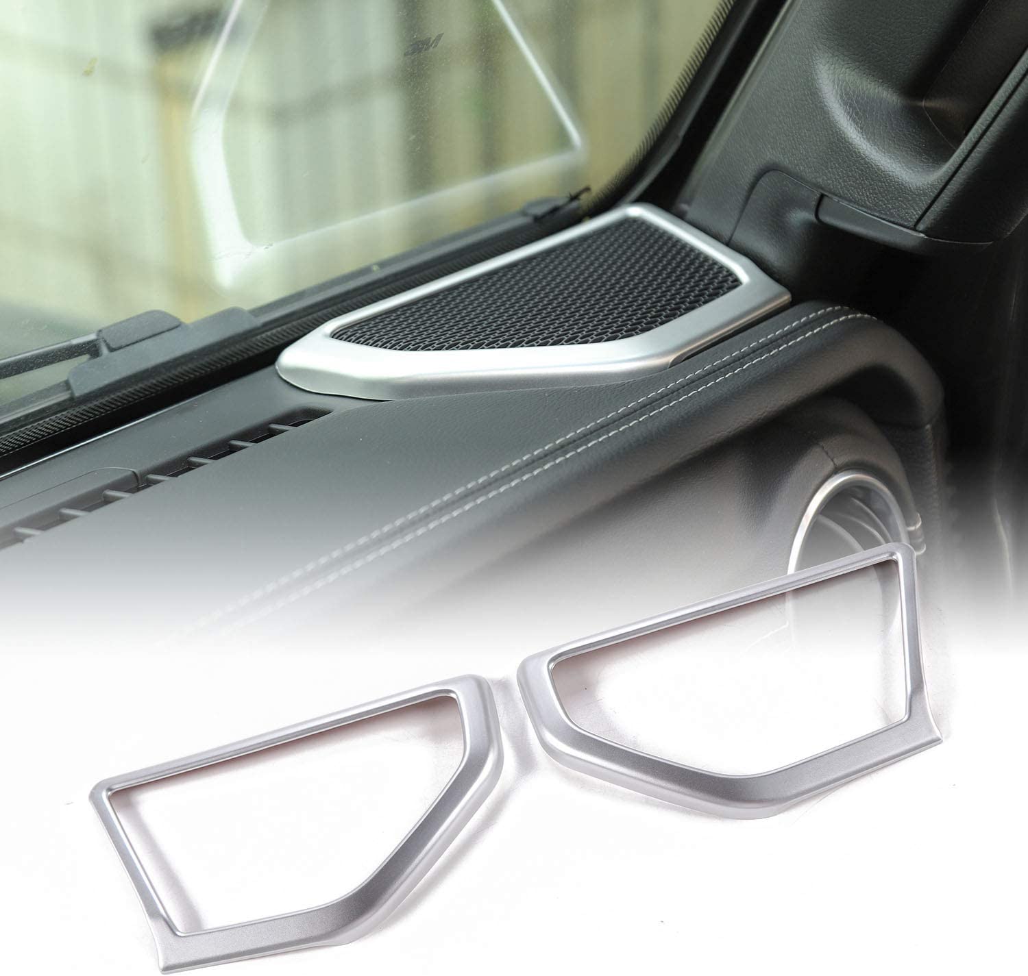 A Pillar Speaker Decoration Cover Trim Car Interior Accessories Compatible with 2018 2019 2020 2021 Wrangler JL JLU Gladiator JT (Silver) - Delicate Leather