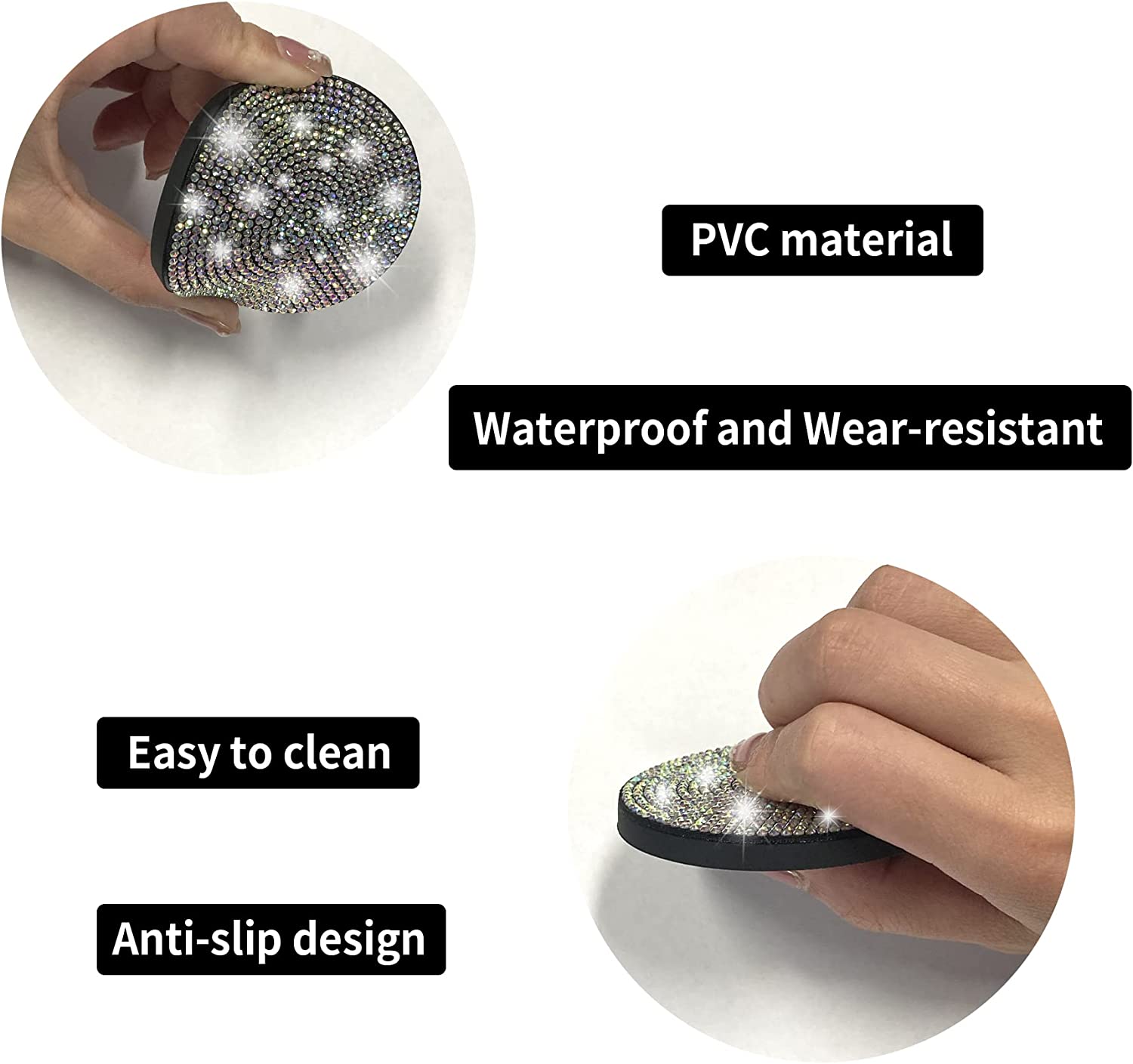 Bling Cup Holder Coasters for Car, 4PCS Universal Non-Slip Cup Holder, Embedded Decorative Coasters, Shiny Crystal Car Interior Accessories Gifts for Women - Delicate Leather