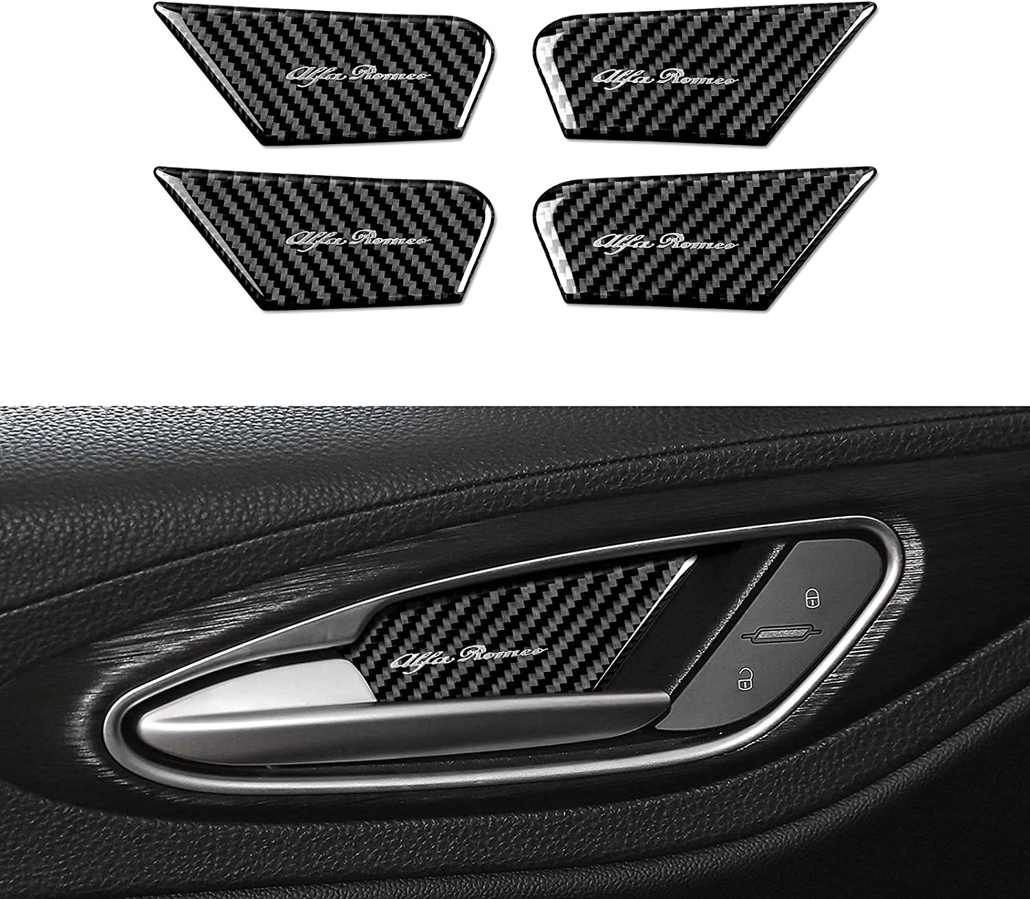 4PCS Car Inner Door Bowl Cover Carbon Fiber Sticker Decal Trim Car Styling fits for Giulia Stelvio 2017 2018 2019 2020 2021 Interior Accessories - Delicate Leather