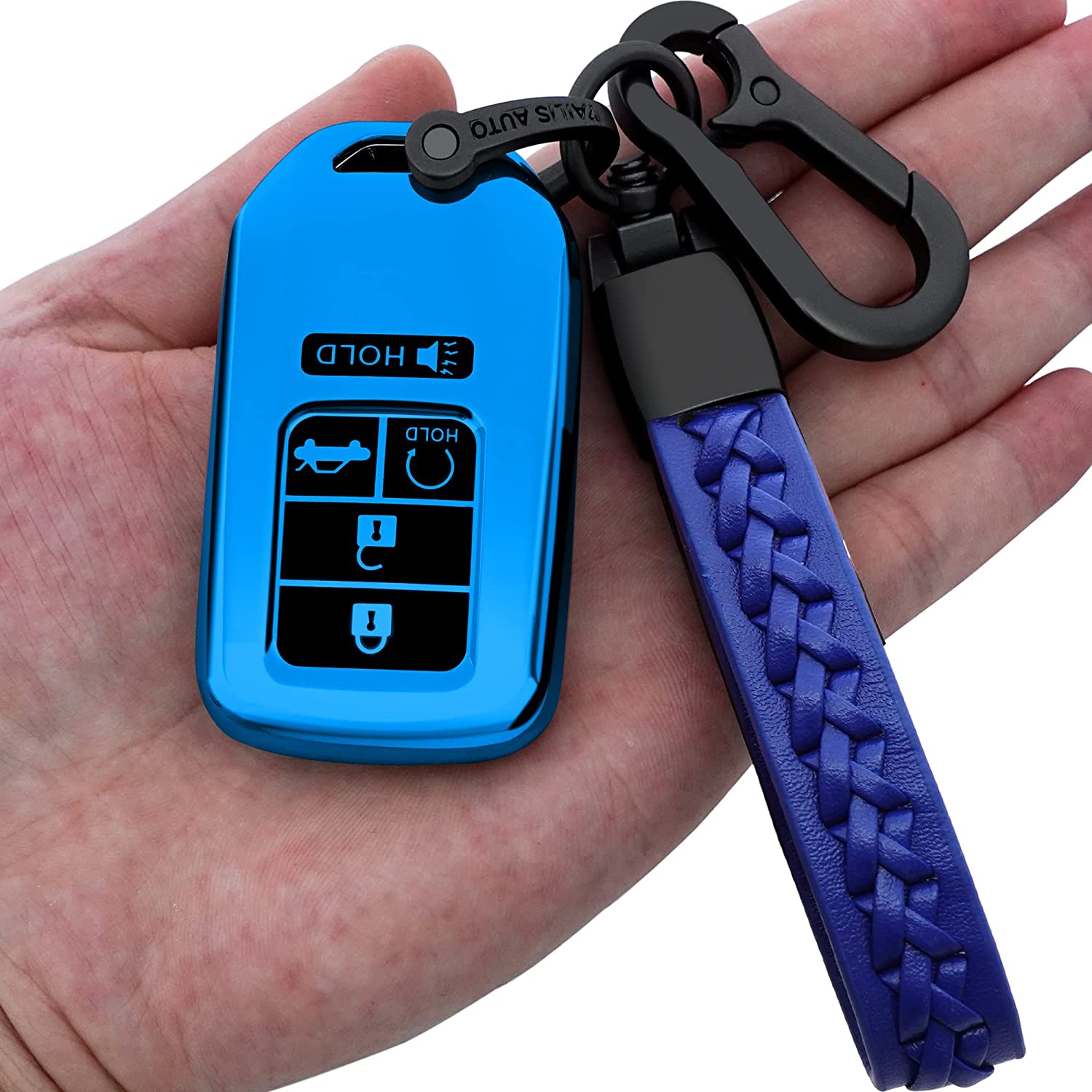 Honda key fob cover case,with keychain,Soft TPU protect car Key Shell,fit Civic Accord Pilot CR-V Insight,ect remote smart key - Delicate Leather