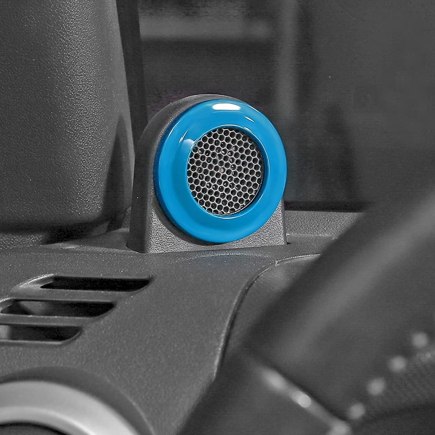 A Pillar Speaker Decoration Cover Trim Stickers Car Interior Accessories for 2007-2014 Wrangler JK JKU (Light Blue) - Delicate Leather