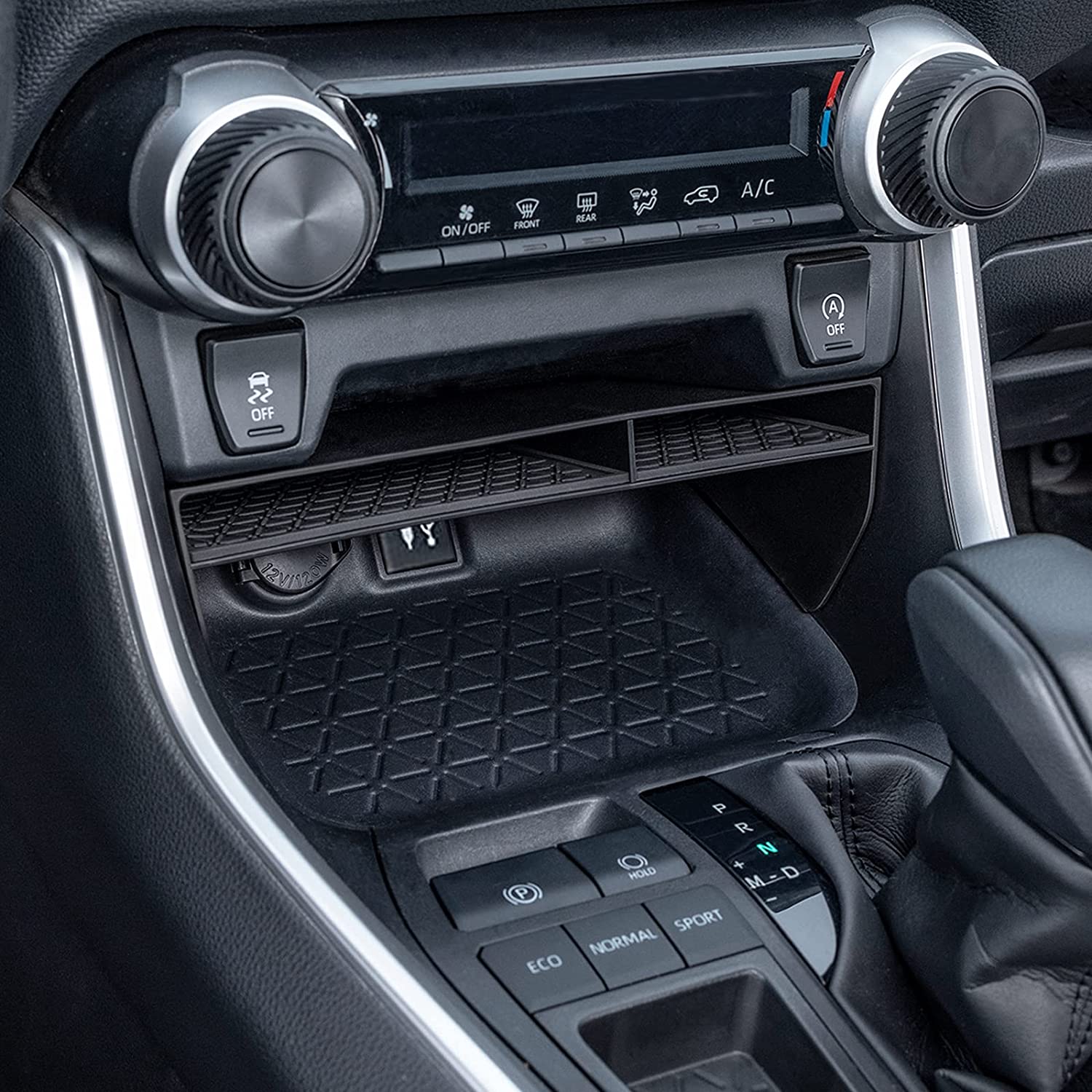 2024 Center Console Organizer Compatible with Rav4 2019-2023 Accessories, Black Insert Secondary Storage Box ABS Material Divider Phone Holder - Delicate Leather
