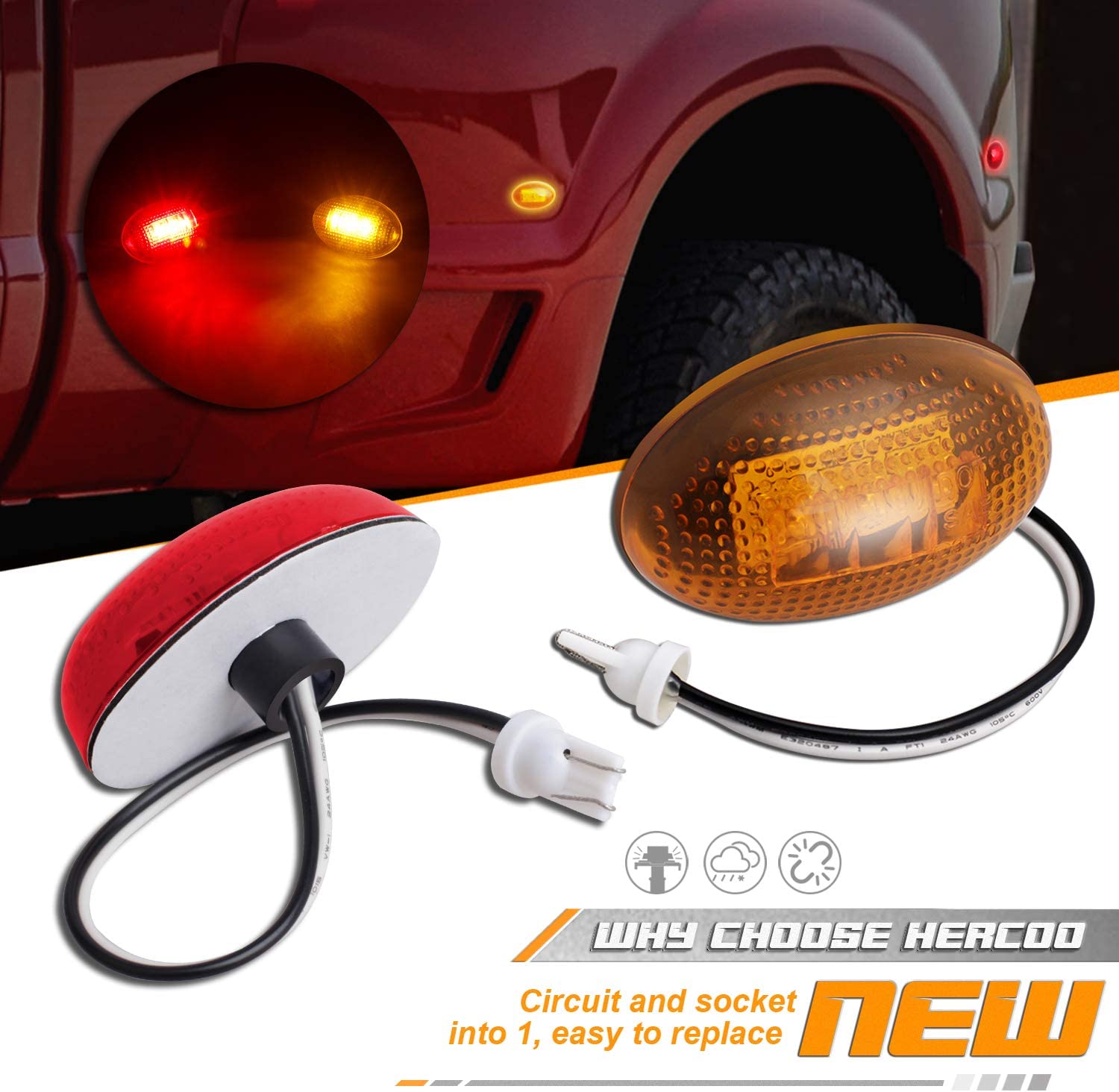 LED Dually Bed Fender Side Marker Lights Front Rear Lamps Compatible with Ford 1999-2010 F350 F450 F550 Super Duty - Delicate Leather