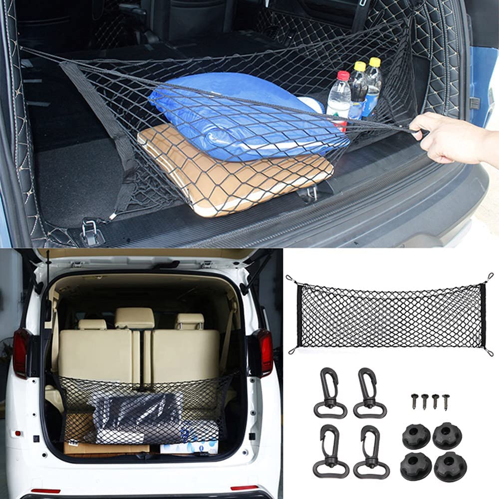 Car Rear Cargo Net, Universal Adjustable Elastic Trunk Cargo Storage Organizer Net Compatible for SUV, Truck, Storage 43.3’’ x 15.7’’ - Delicate Leather