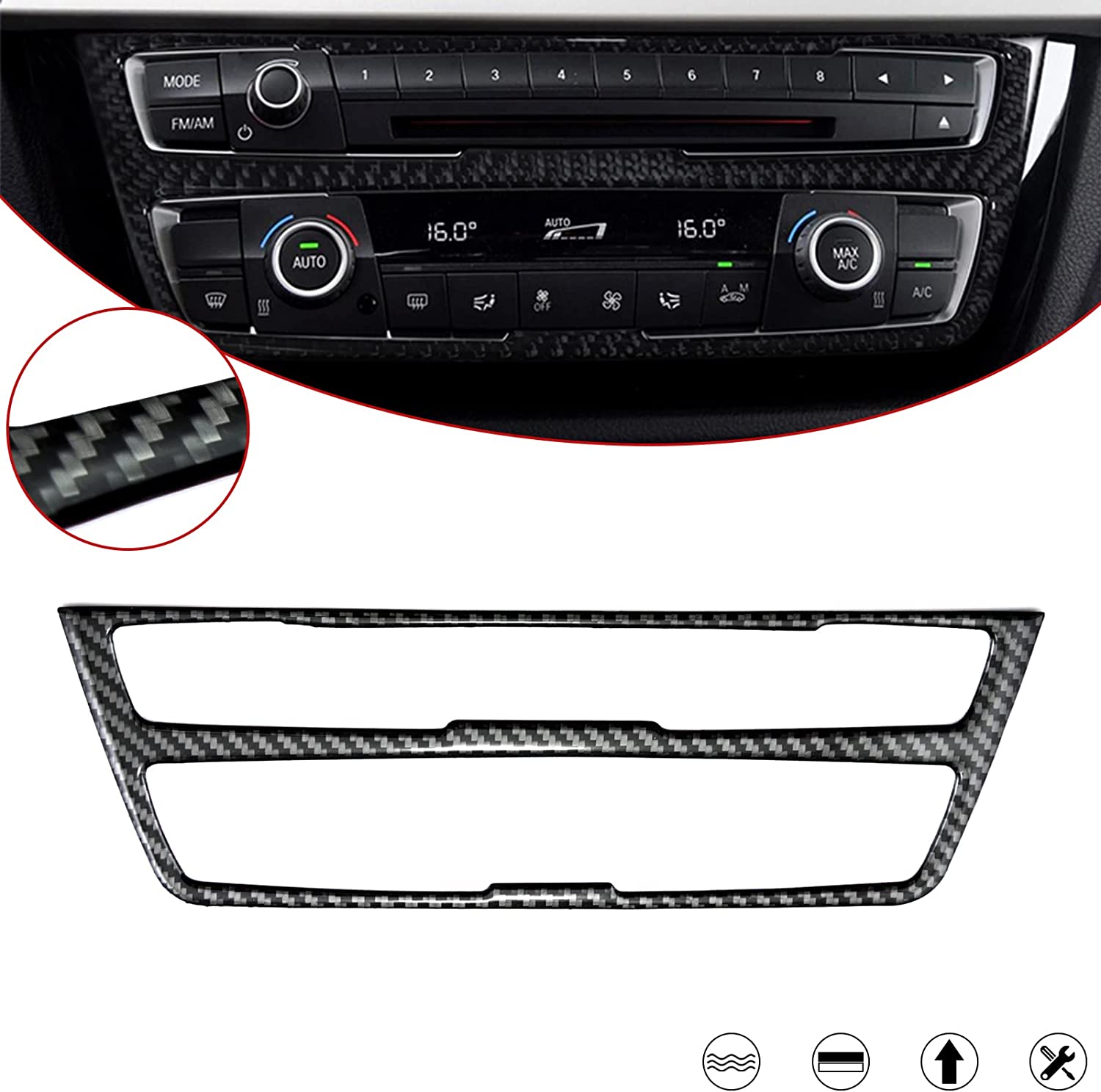 Center Consoles Multimedia CD Control Panel Decoration Frame Cover Trim, Real Carbon Fiber, Compatible with 3 Series F30 F31 2012-2018, GT F34 2014-2018, 4 Series F32 F33 F36 2014-2019 - Delicate Leather