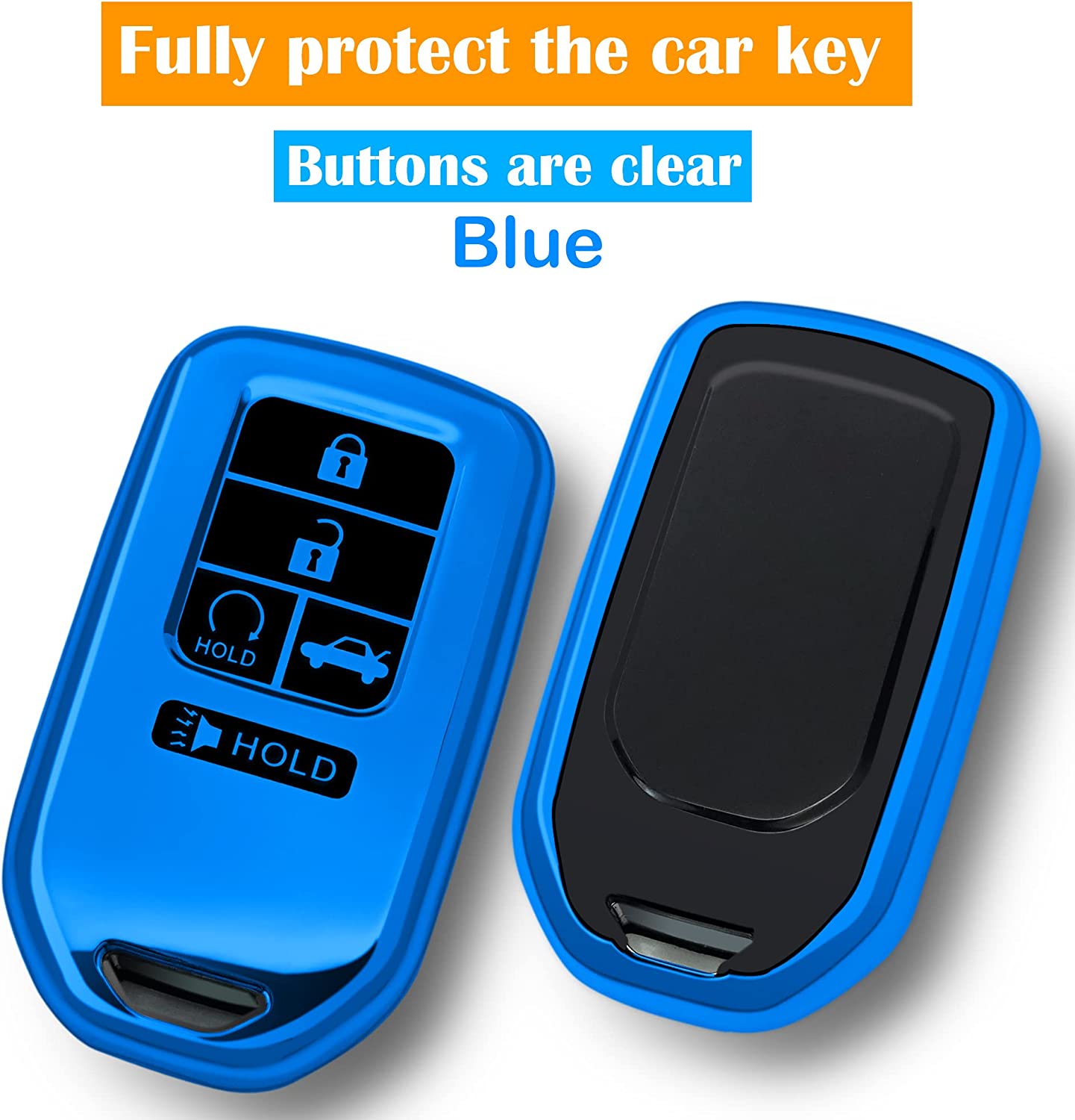 Honda key fob cover case,with keychain,Soft TPU protect car Key Shell,fit Civic Accord Pilot CR-V Insight,ect remote smart key - Delicate Leather
